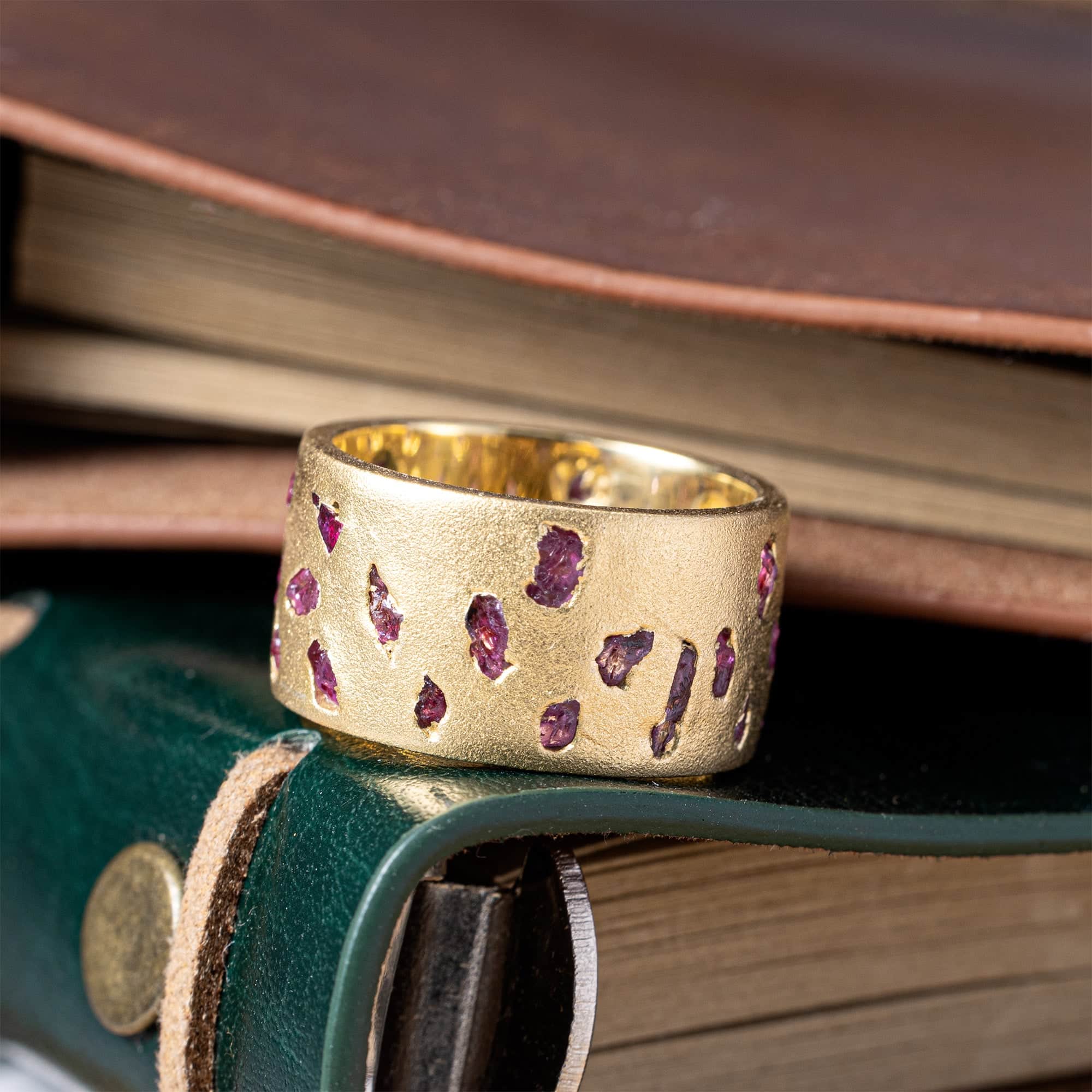 Carisa Limited Edition Barrel Ring with Raw Ruby in 14K Gold Plated Sterling Silver