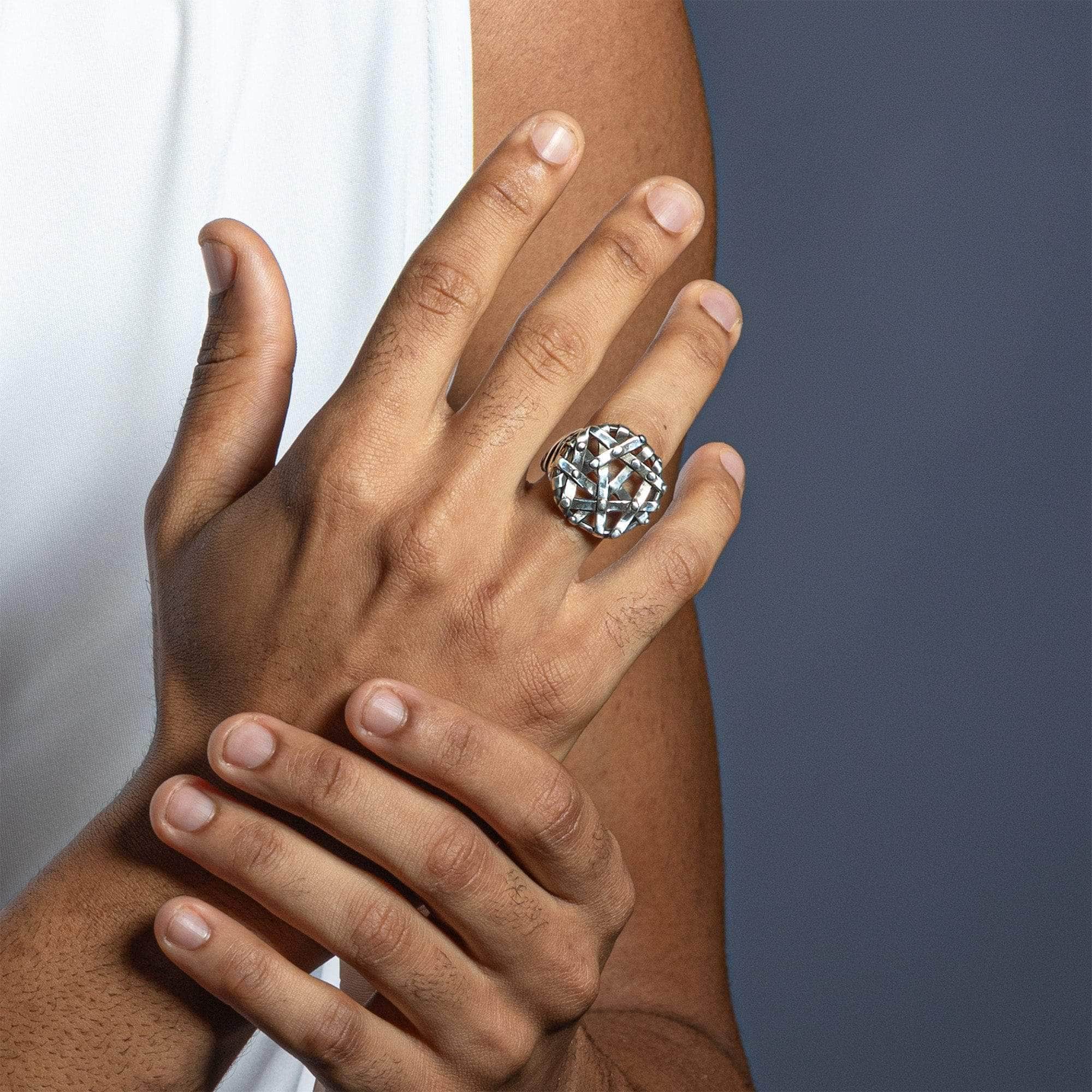 Chainmail Sterling Silver Ring with Cold, Machined Metal Effect