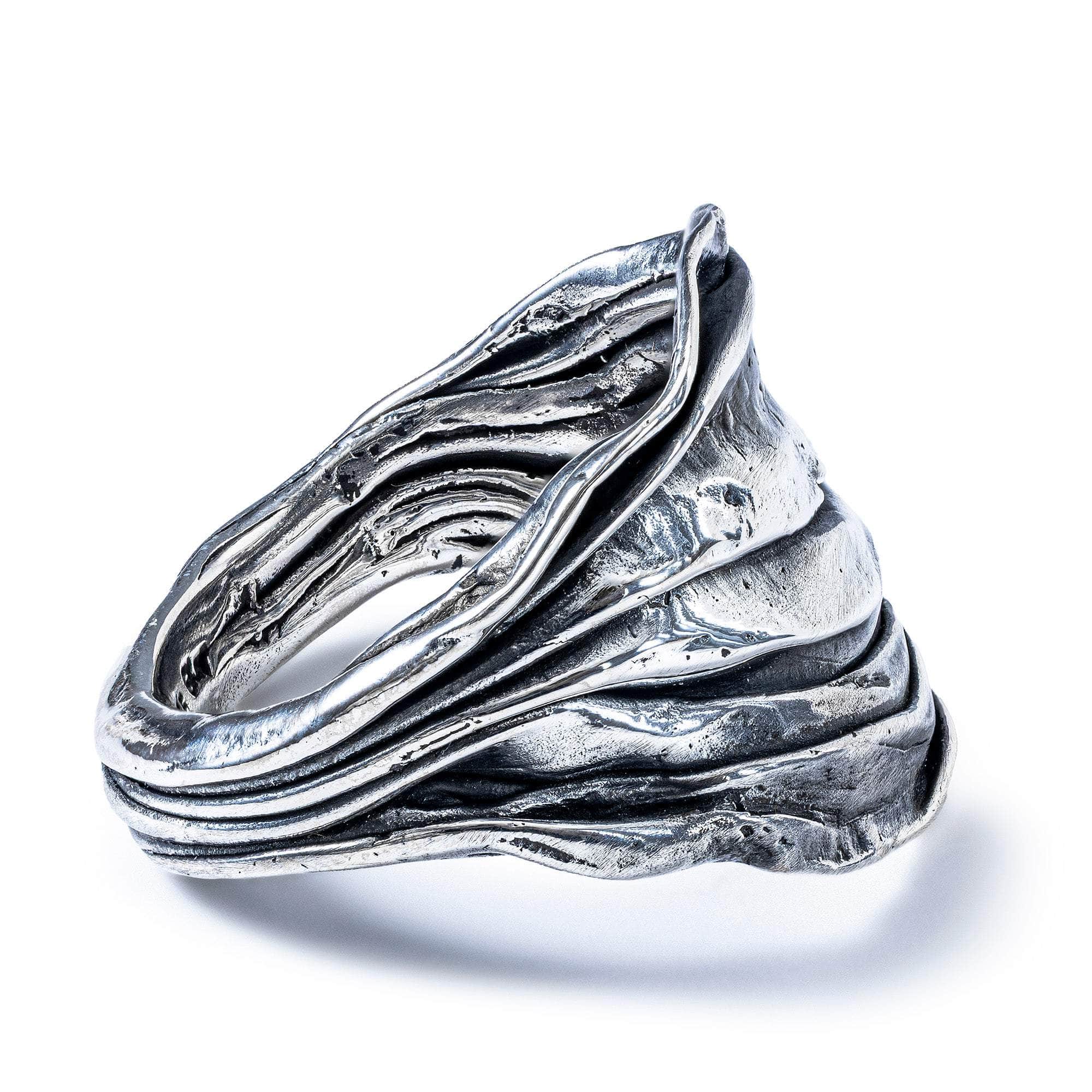 Charogne Oxidized 925 Silver Ring with Folded Fabric-Like Texture