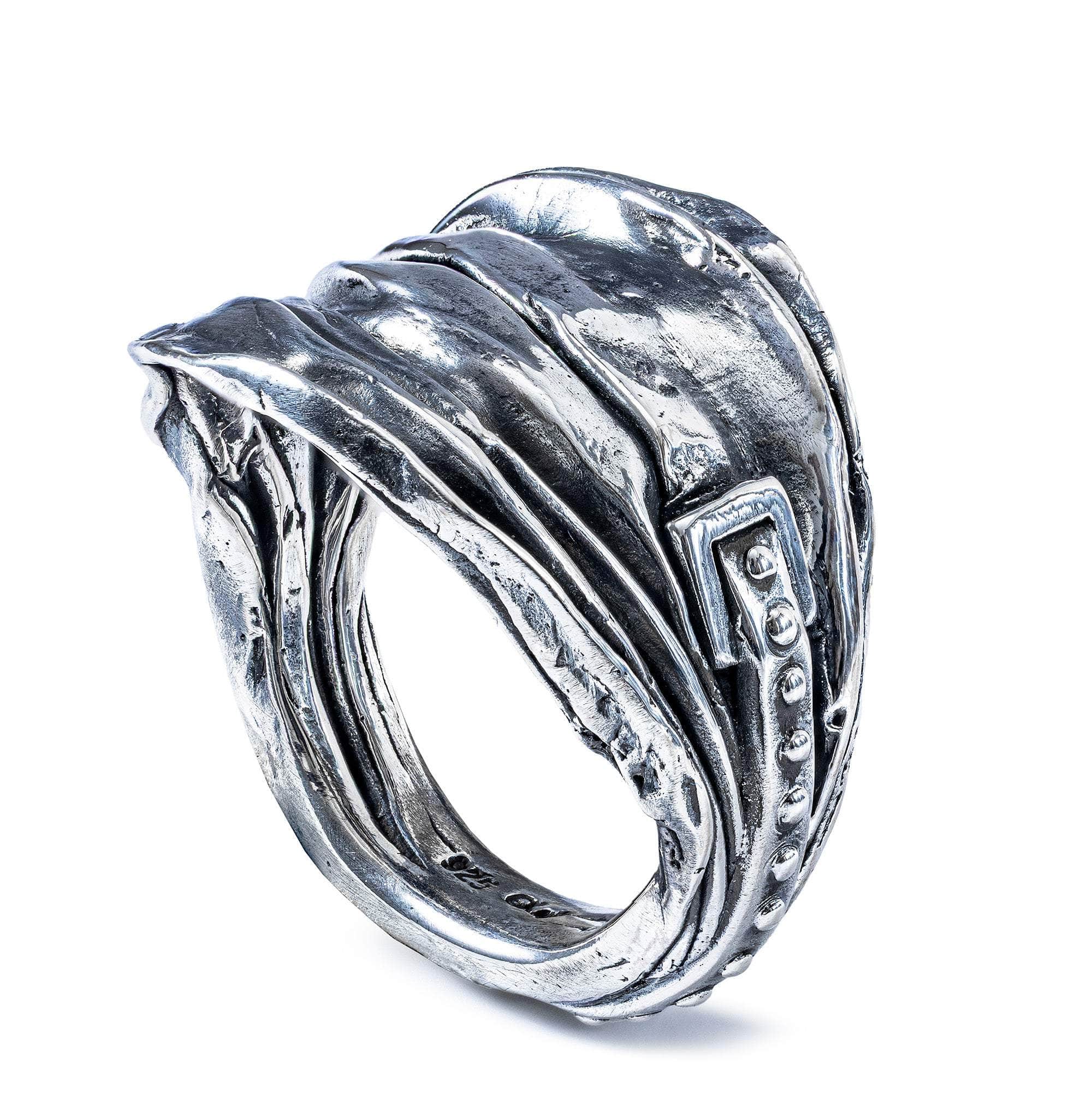 Charogne Oxidized 925 Silver Ring with Folded Fabric-Like Texture