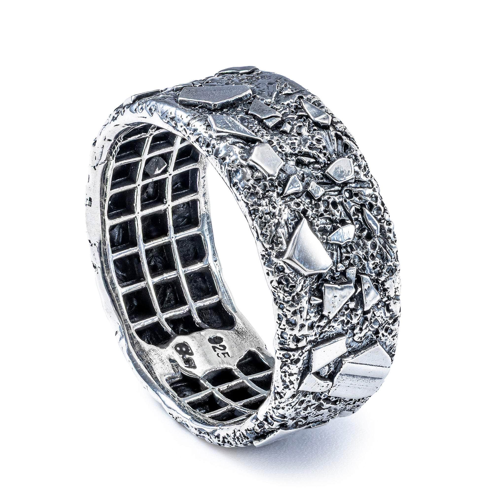 Cretonne Oxidized 925 Silver Ring with Fragmented Mica-Like Texture