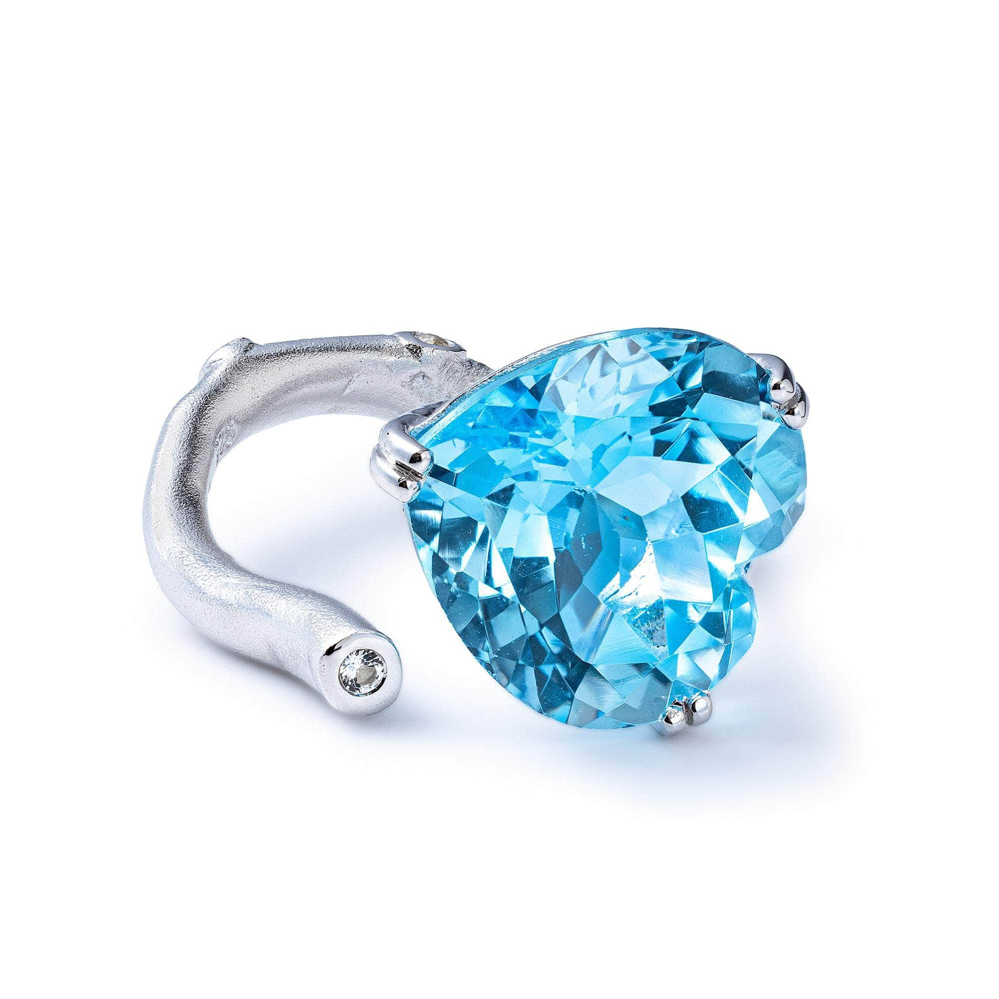 Cyanos 925 Silver Open Ring with Heart Shaped Natural Blue Topaz