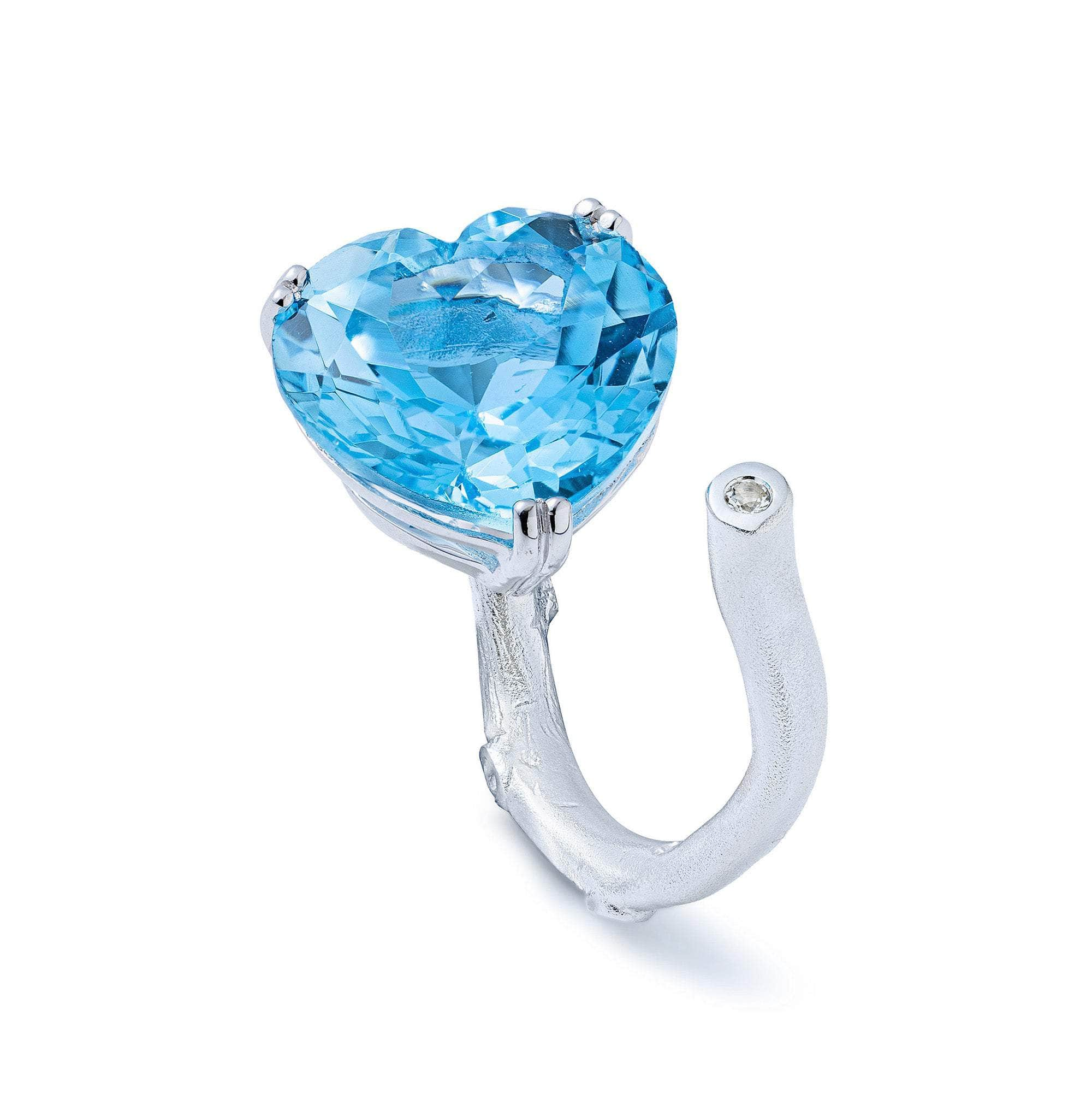 Cyanos 925 Silver Open Ring with Heart Shaped Natural Blue Topaz