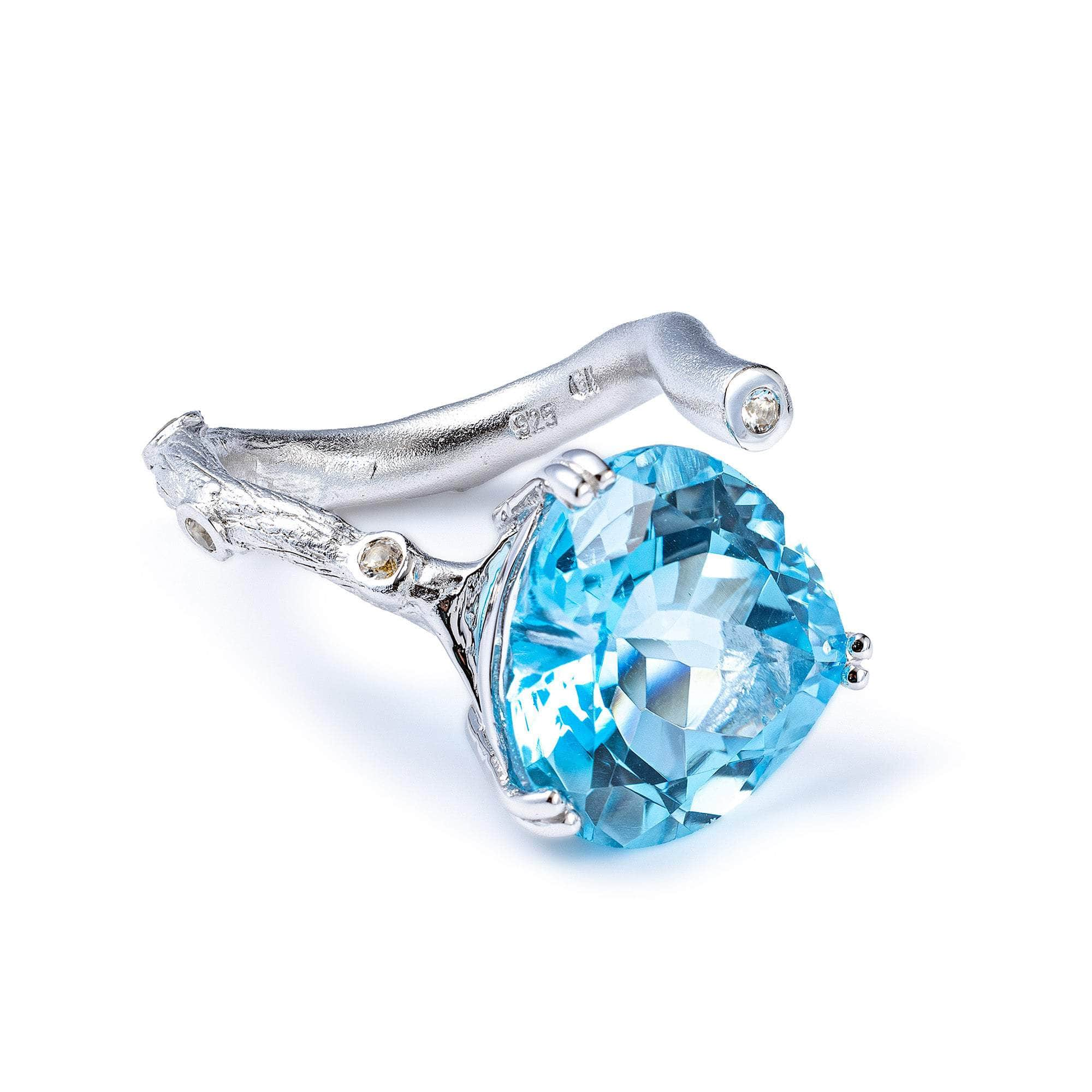 Cyanos 925 Silver Open Ring with Heart Shaped Natural Blue Topaz