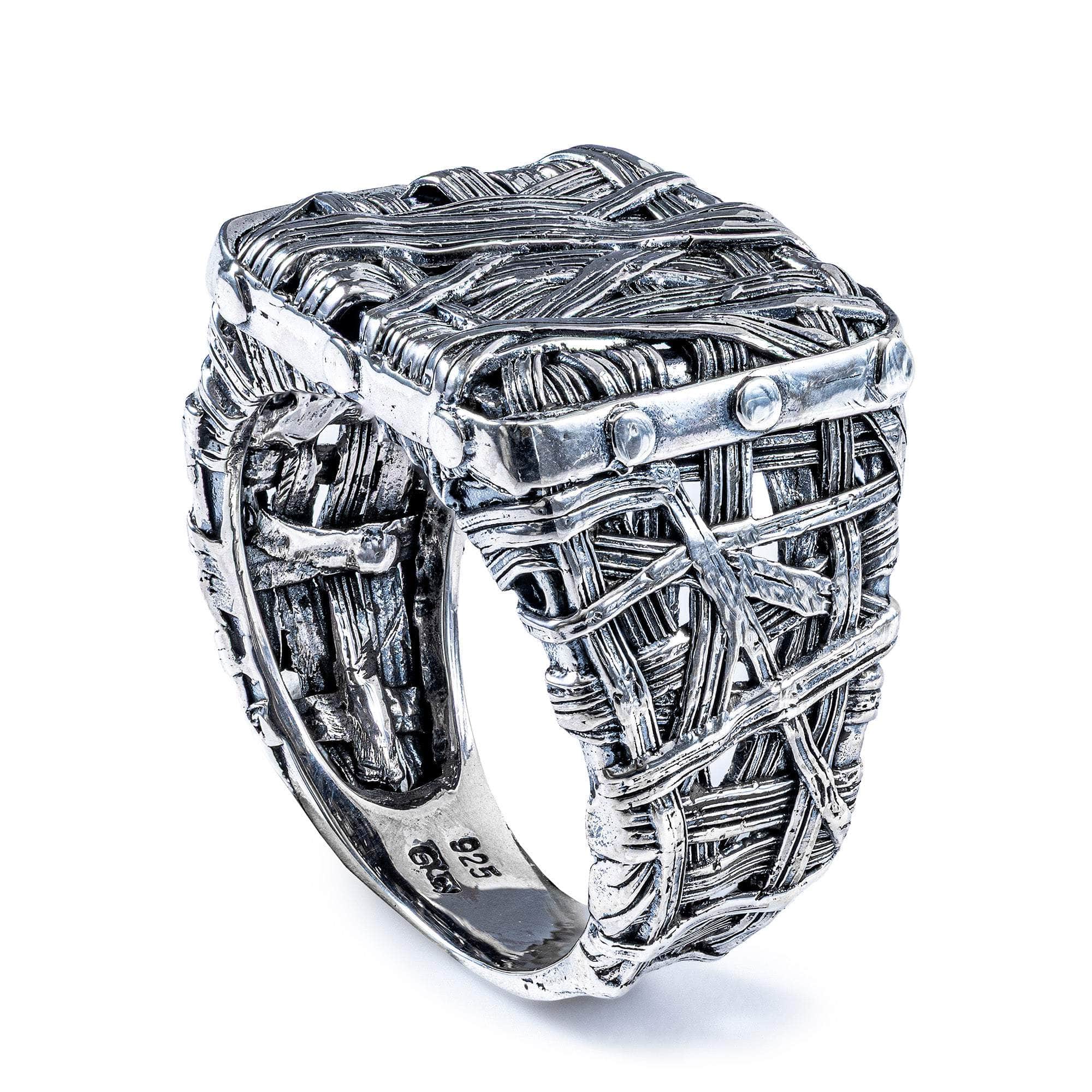 Dentelle Oxidized 925 Silver Ring with Chaotic Woven Texture