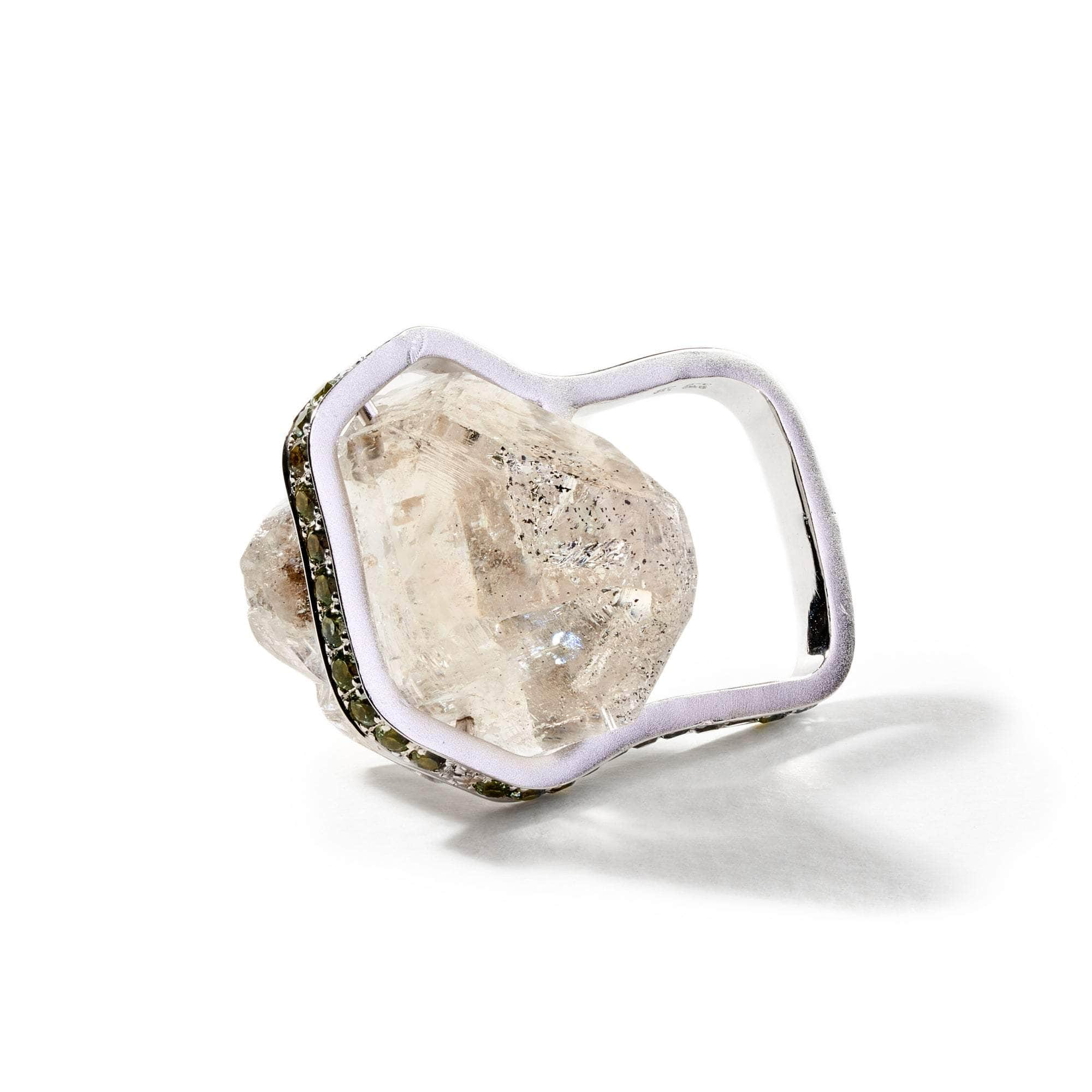 Diya Rough Quartz and Green Sapphire Ring GERMAN KABIRSKI