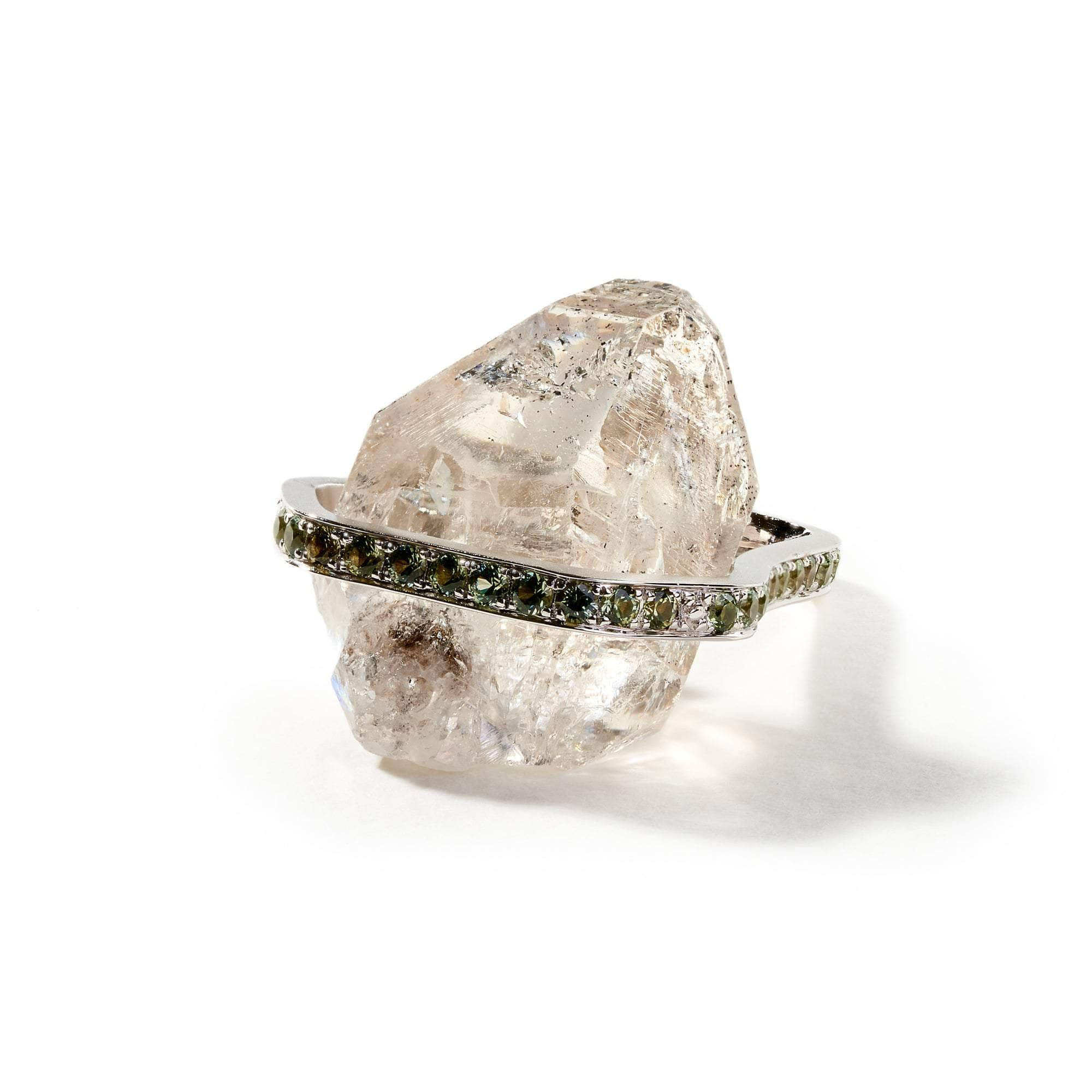 Diya Rough Quartz and Green Sapphire Ring GERMAN KABIRSKI