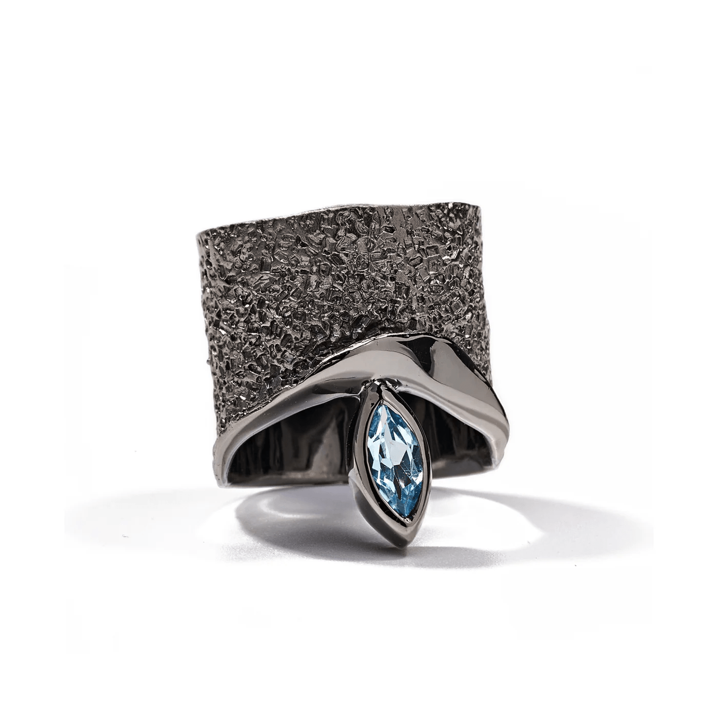 Eartha Iconic Design Blue Topaz Silver Ring in Black Rhodium