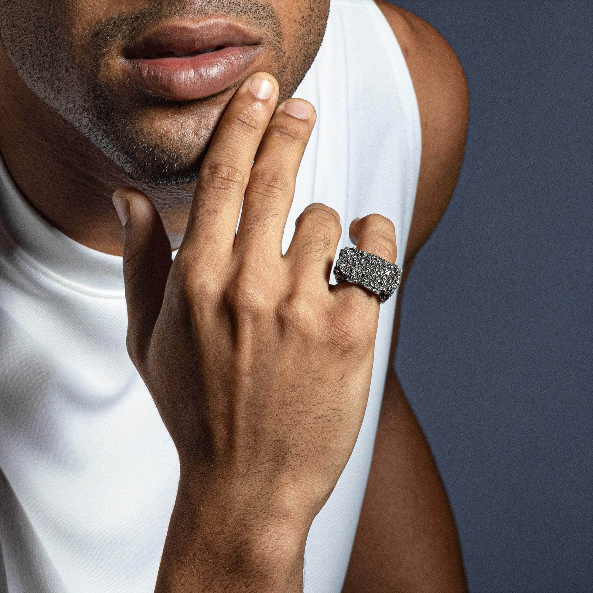 Ebonn Oxidized 925 Silver Ring with Organic Grained Texture