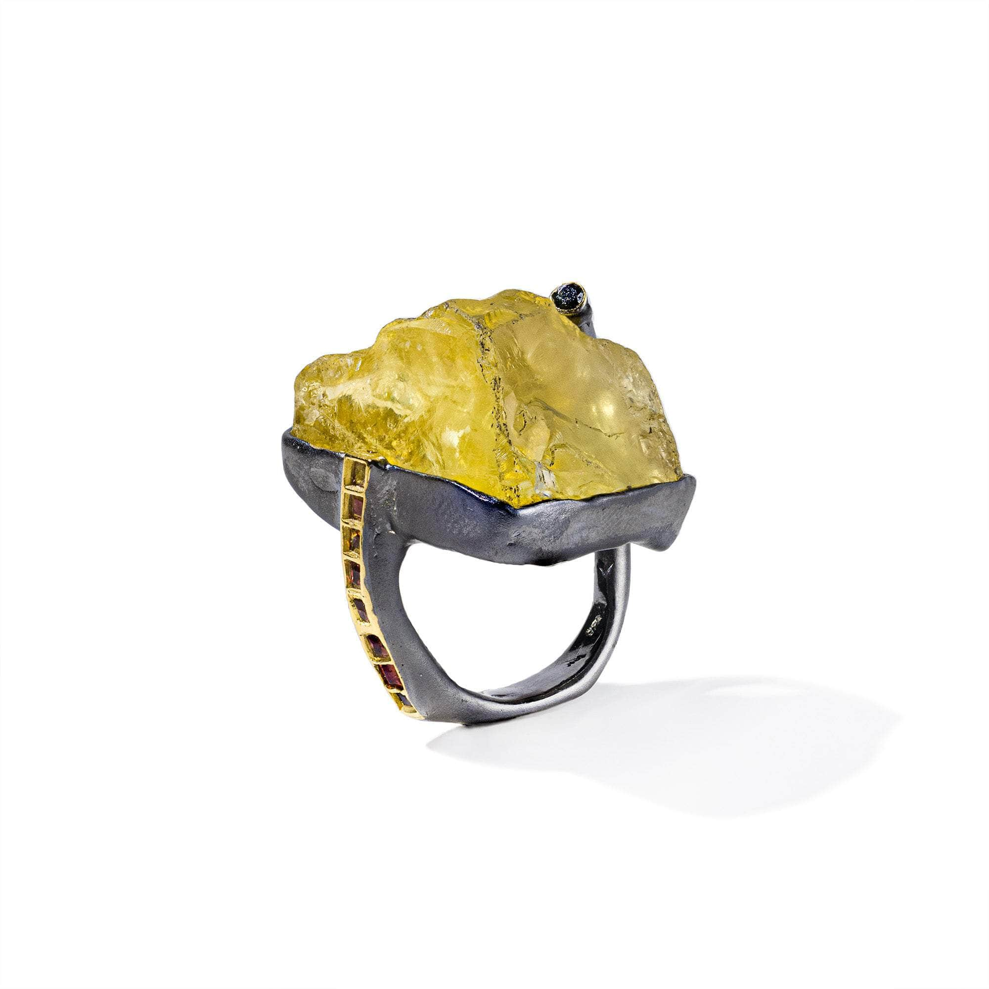 Kaya Rough Citrine and Pink Sapphire and Black Spinel Ring GERMAN KABIRSKI