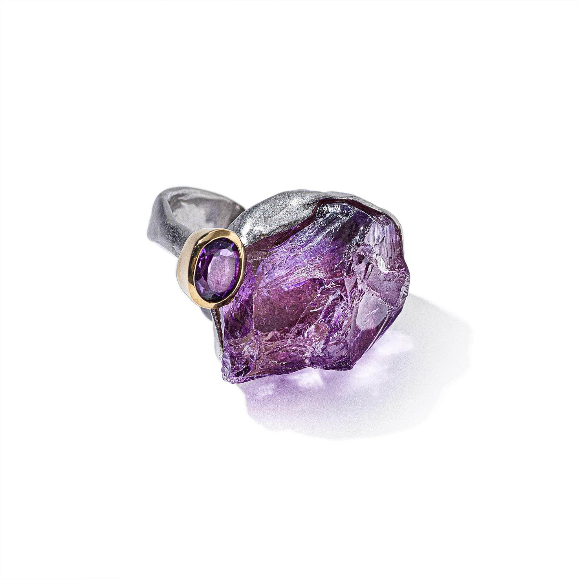 Kamen Rough Amethyst and Amethyst and Black Spinel Ring GERMAN KABIRSKI