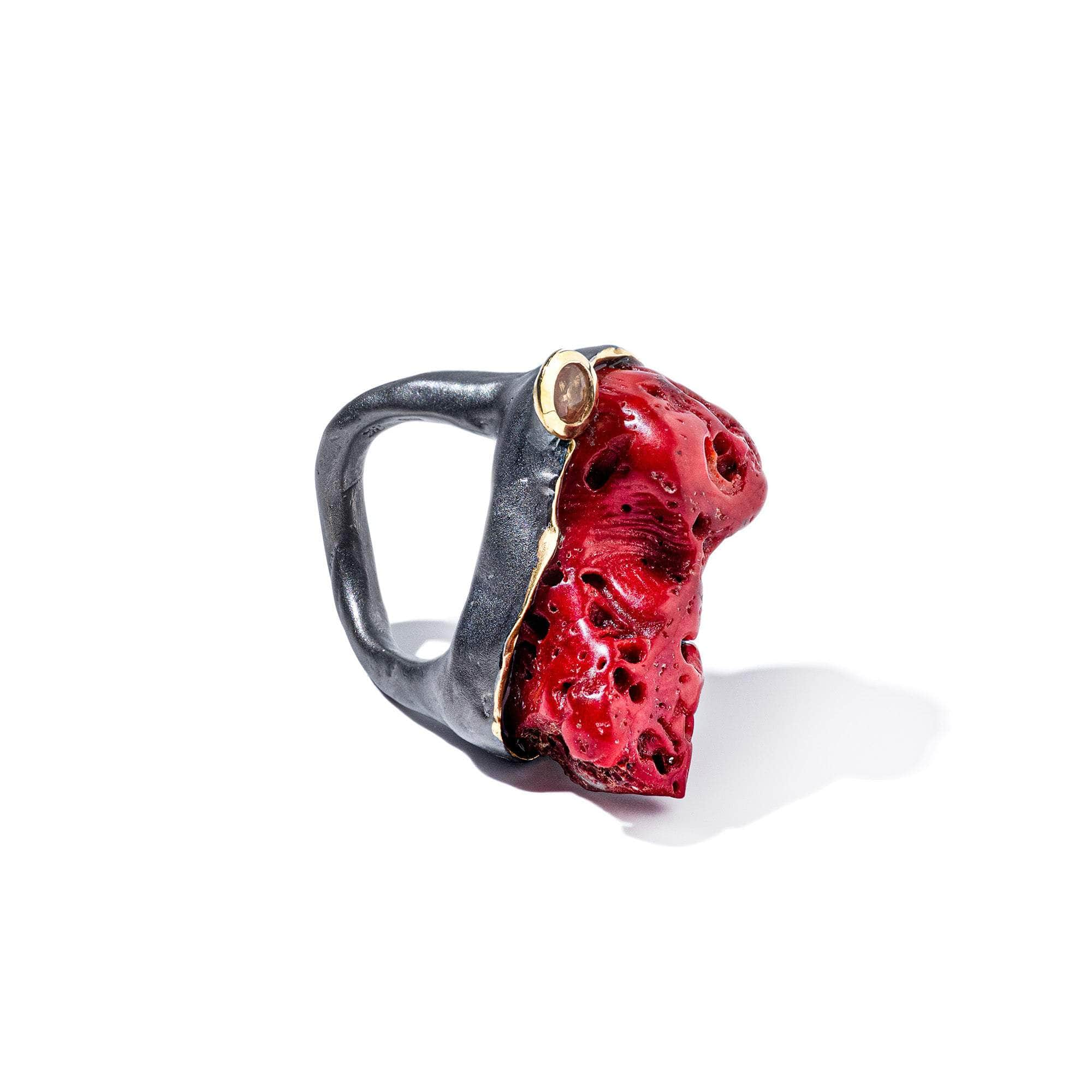 Koa Red Coral and Pink Tourmaline Ring GERMAN KABIRSKI