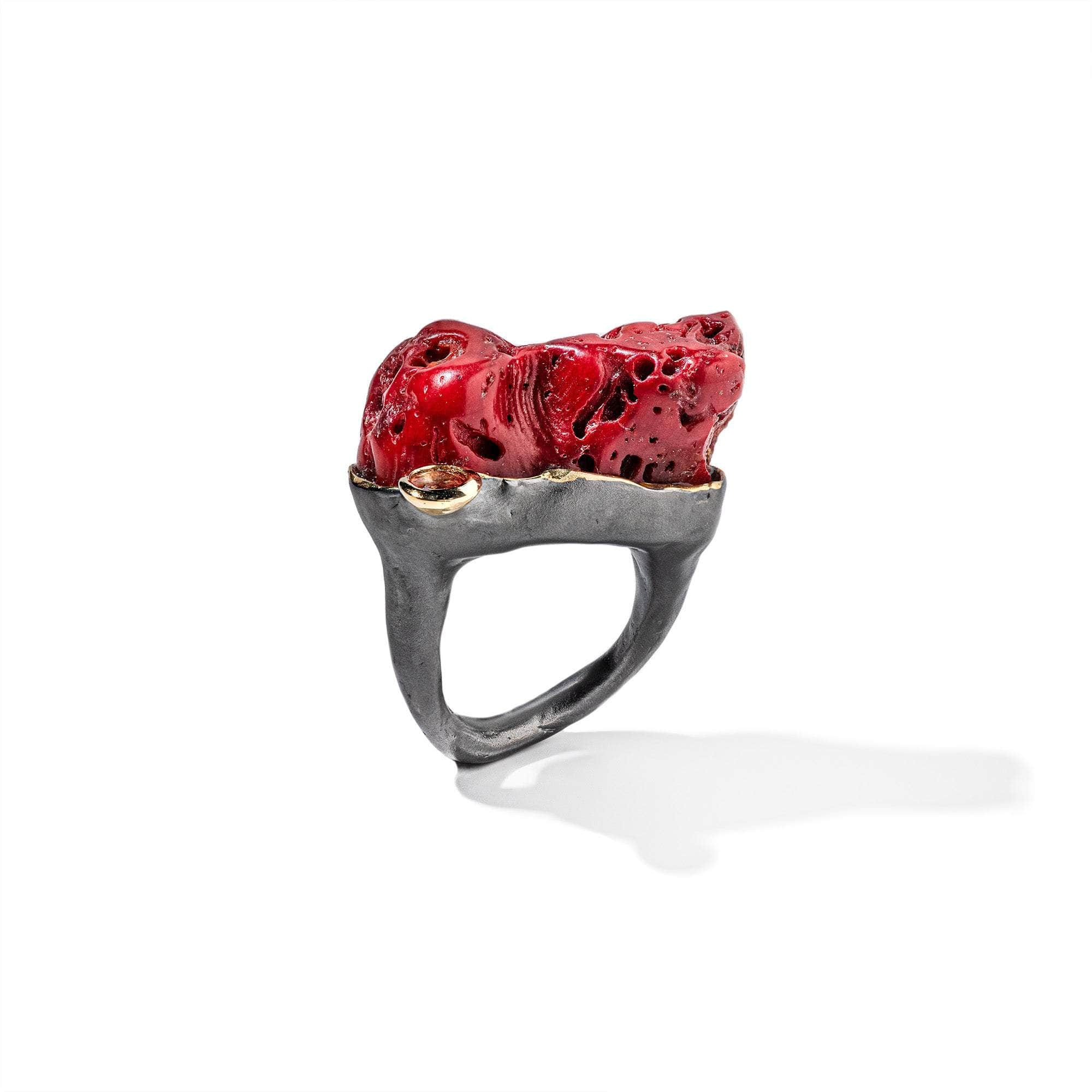 Koa Red Coral and Pink Tourmaline Ring GERMAN KABIRSKI