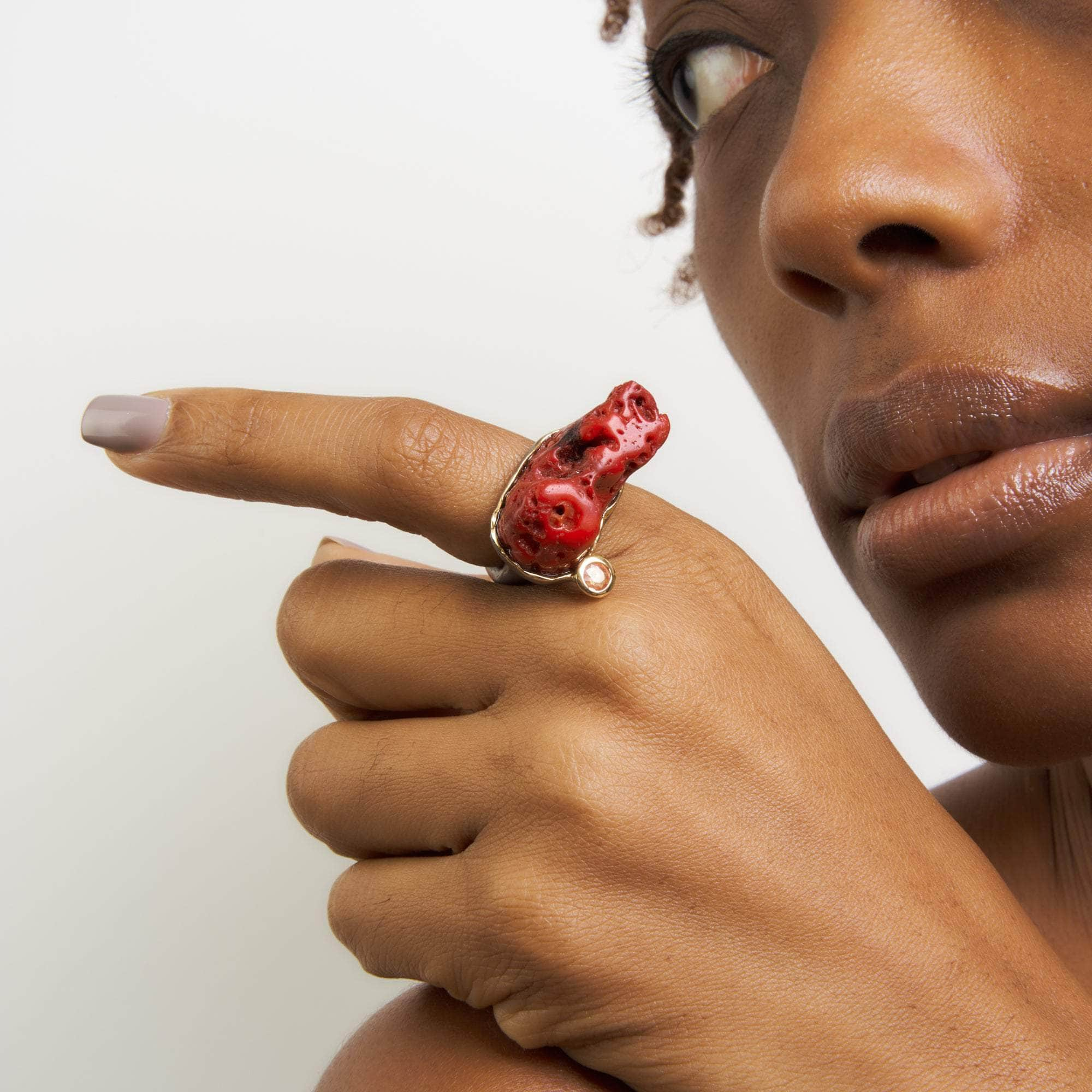 Koa Red Coral and Pink Tourmaline Ring GERMAN KABIRSKI