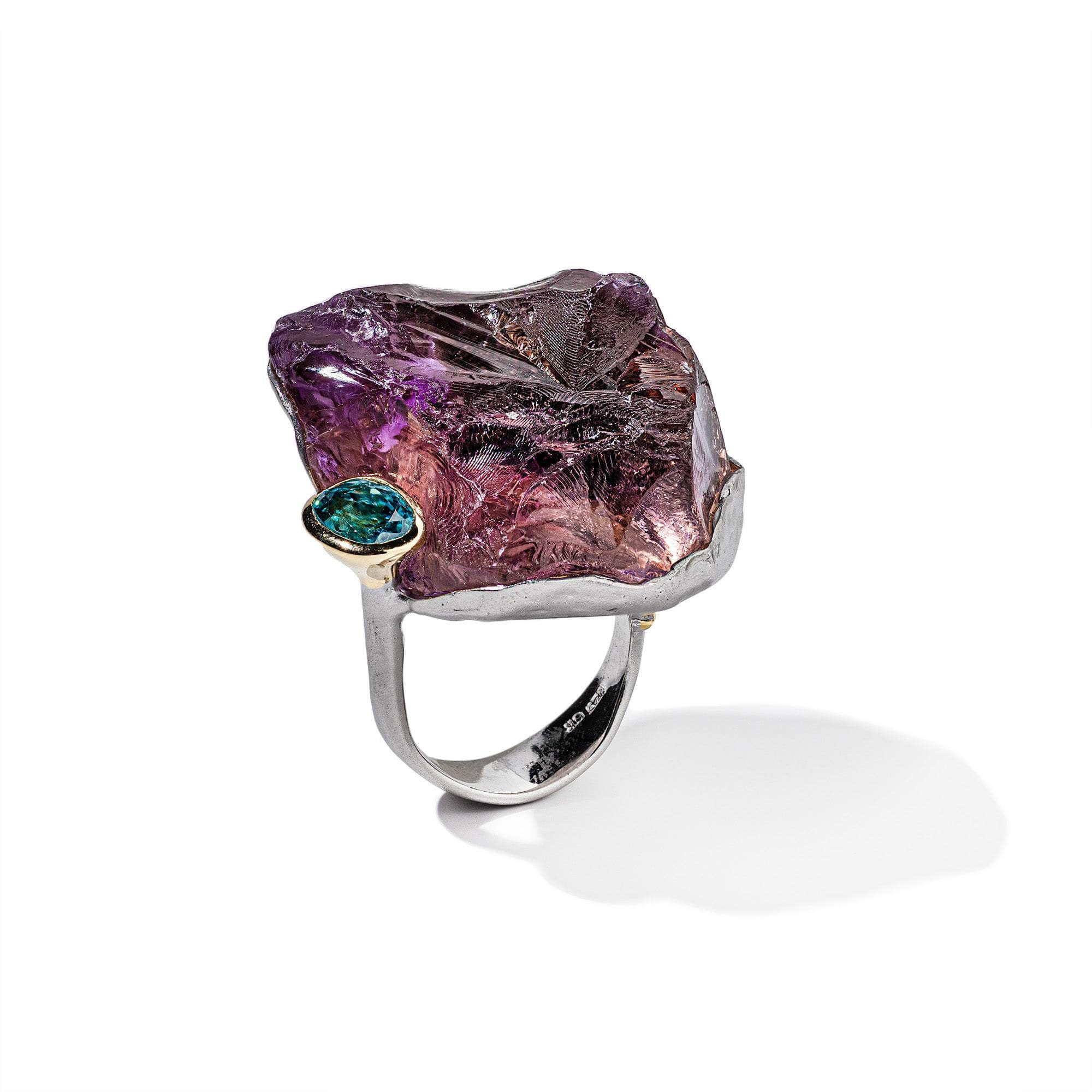 Morad Rough Amethyst and London Blue Topaz Ring GERMAN KABIRSKI