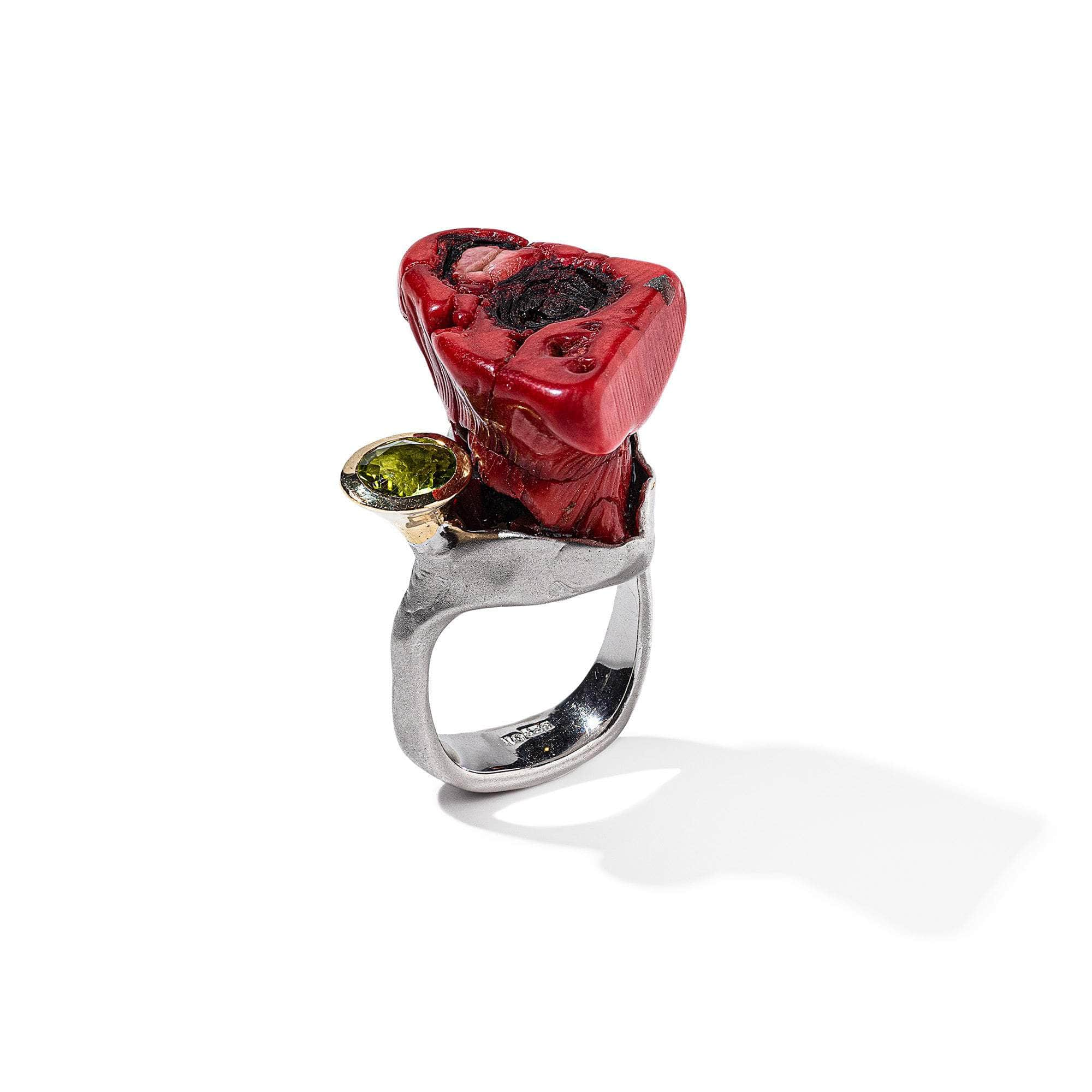 Selah Red Coral and Peridot Ring GERMAN KABIRSKI