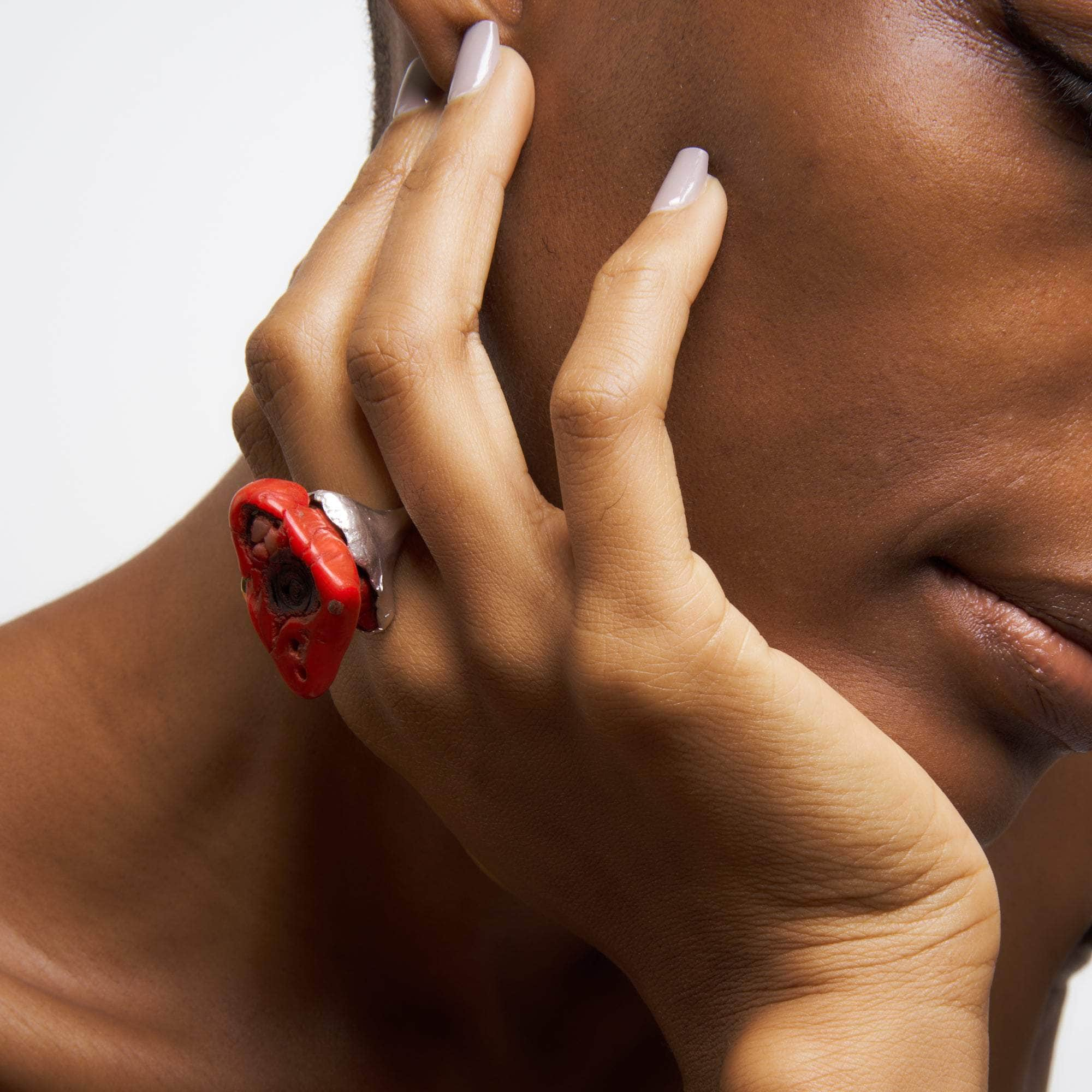 Selah Red Coral and Peridot Ring GERMAN KABIRSKI