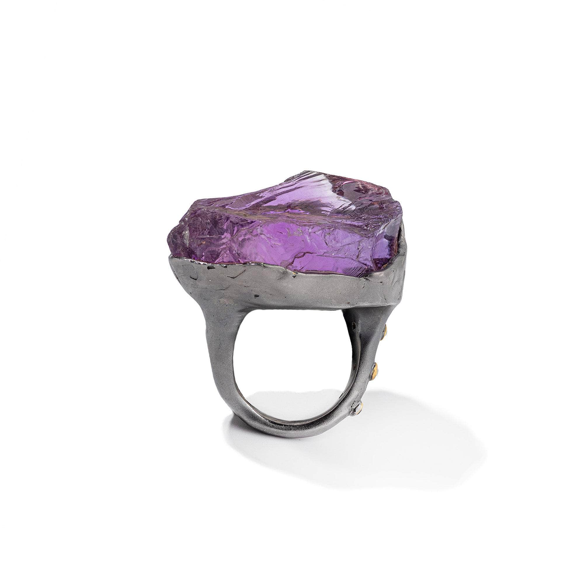 Fuksin Rough Amethyst and Back Spinel Ring GERMAN KABIRSKI