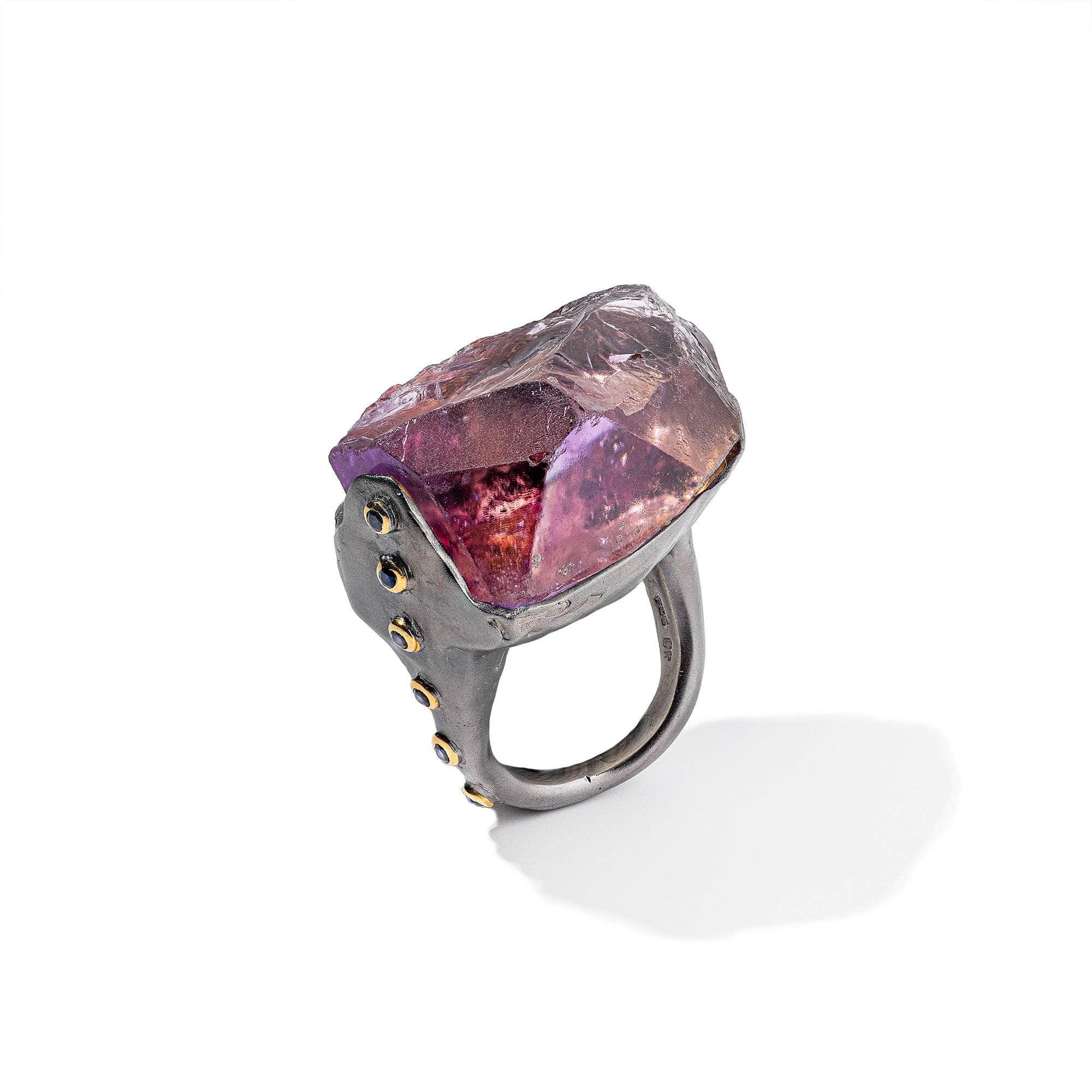 Fuksin Rough Amethyst and Back Spinel Ring GERMAN KABIRSKI