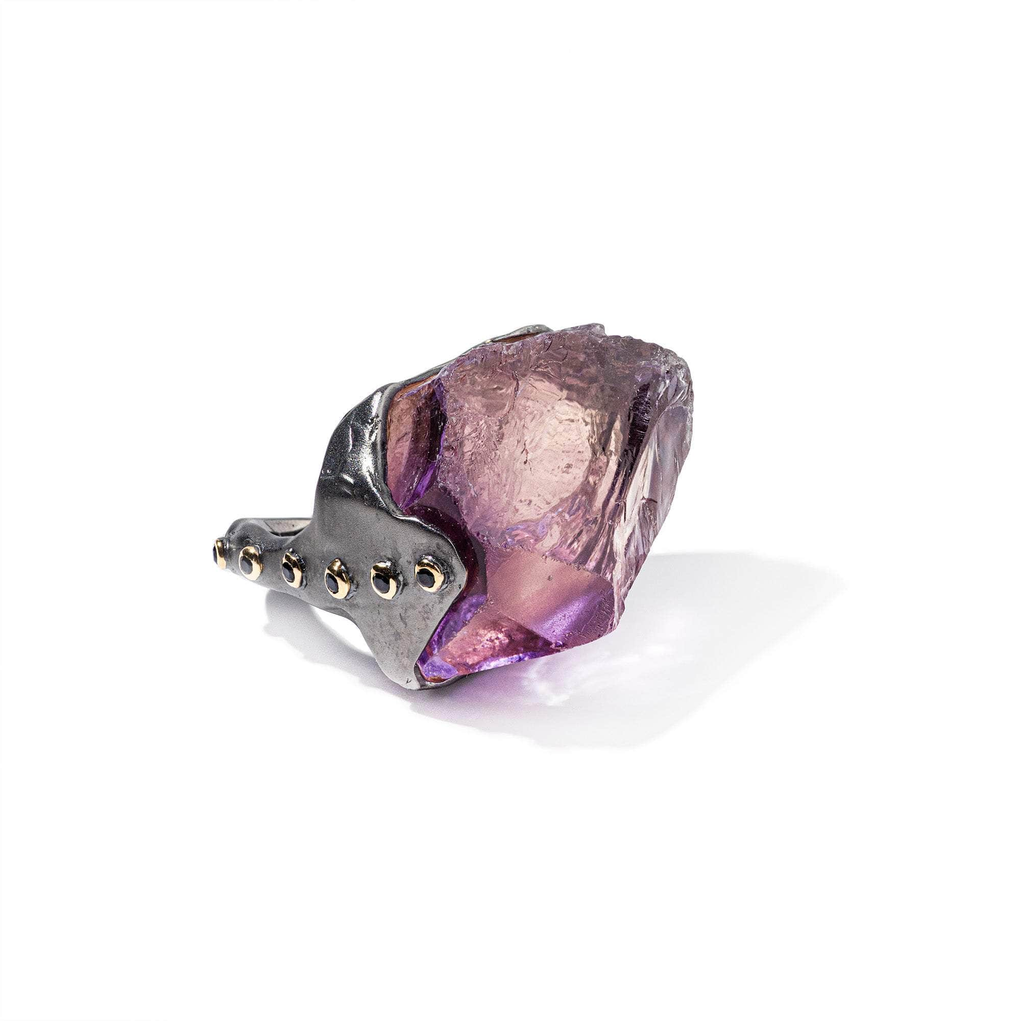 Fuksin Rough Amethyst and Back Spinel Ring GERMAN KABIRSKI