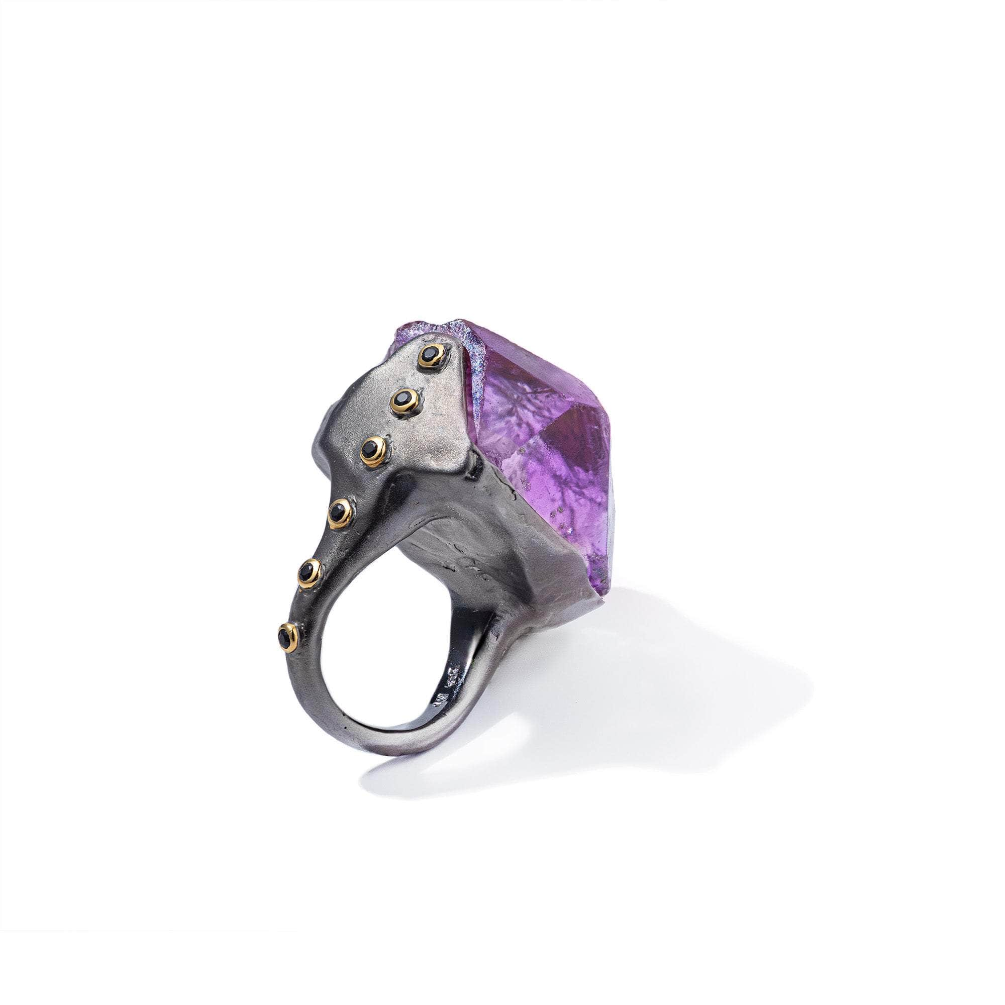 Fuksin Rough Amethyst and Back Spinel Ring GERMAN KABIRSKI