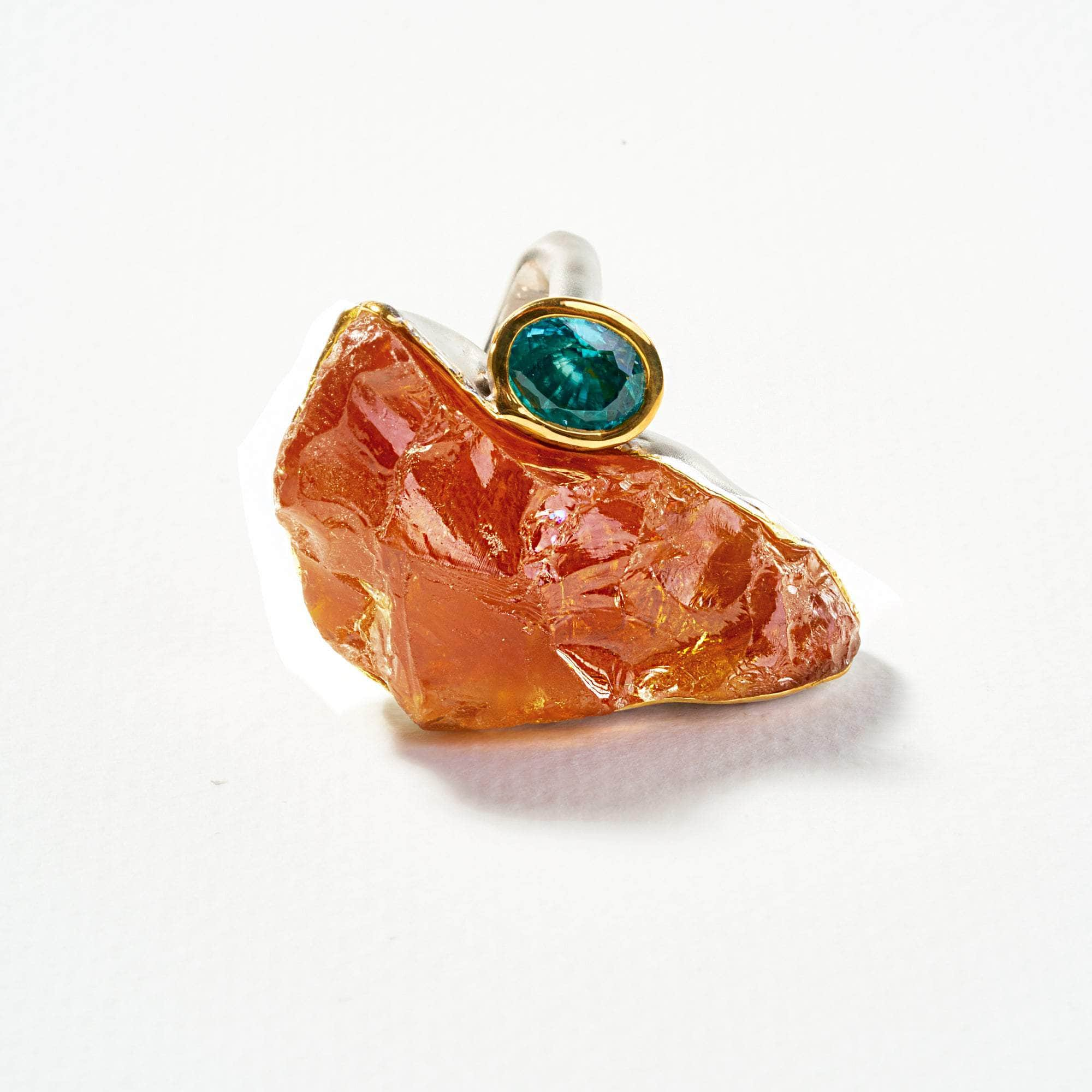 Lumino Rough Citrine and Blue Zircon Ring GERMAN KABIRSKI