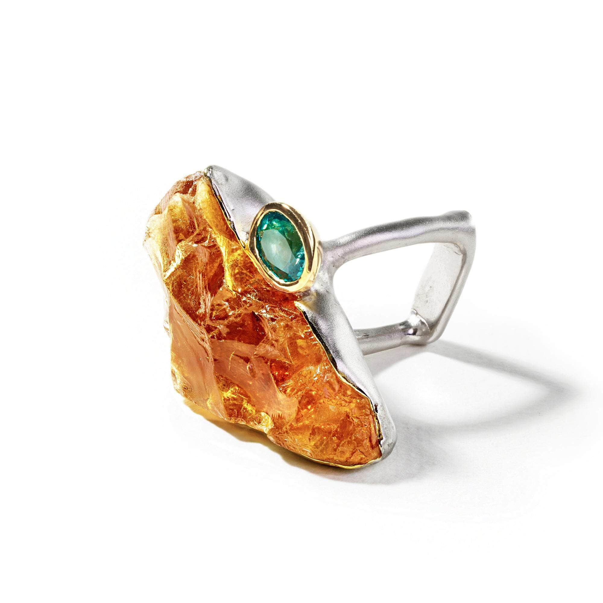 Lumino Rough Citrine and Blue Zircon Ring GERMAN KABIRSKI