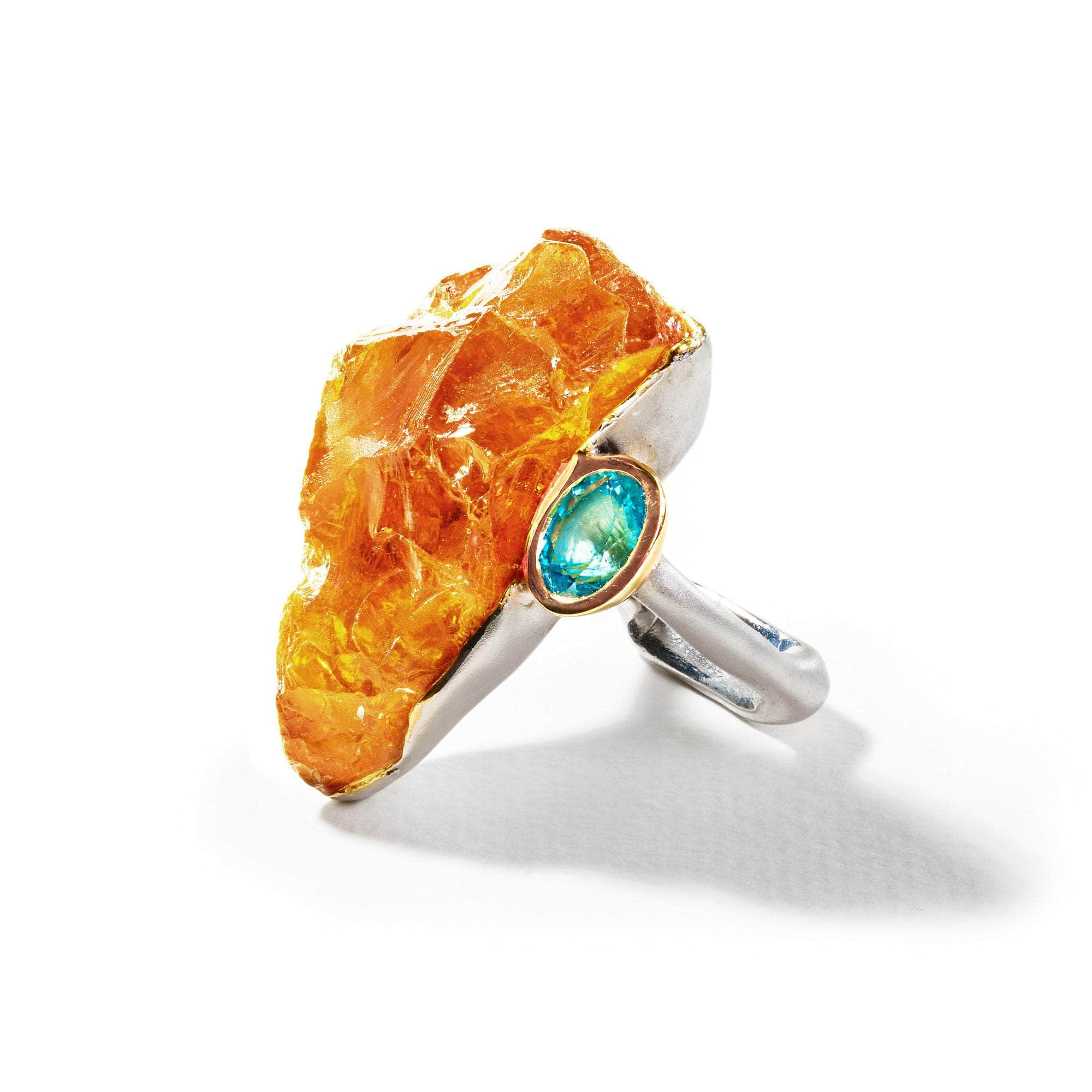 Lumino Rough Citrine and Blue Zircon Ring GERMAN KABIRSKI