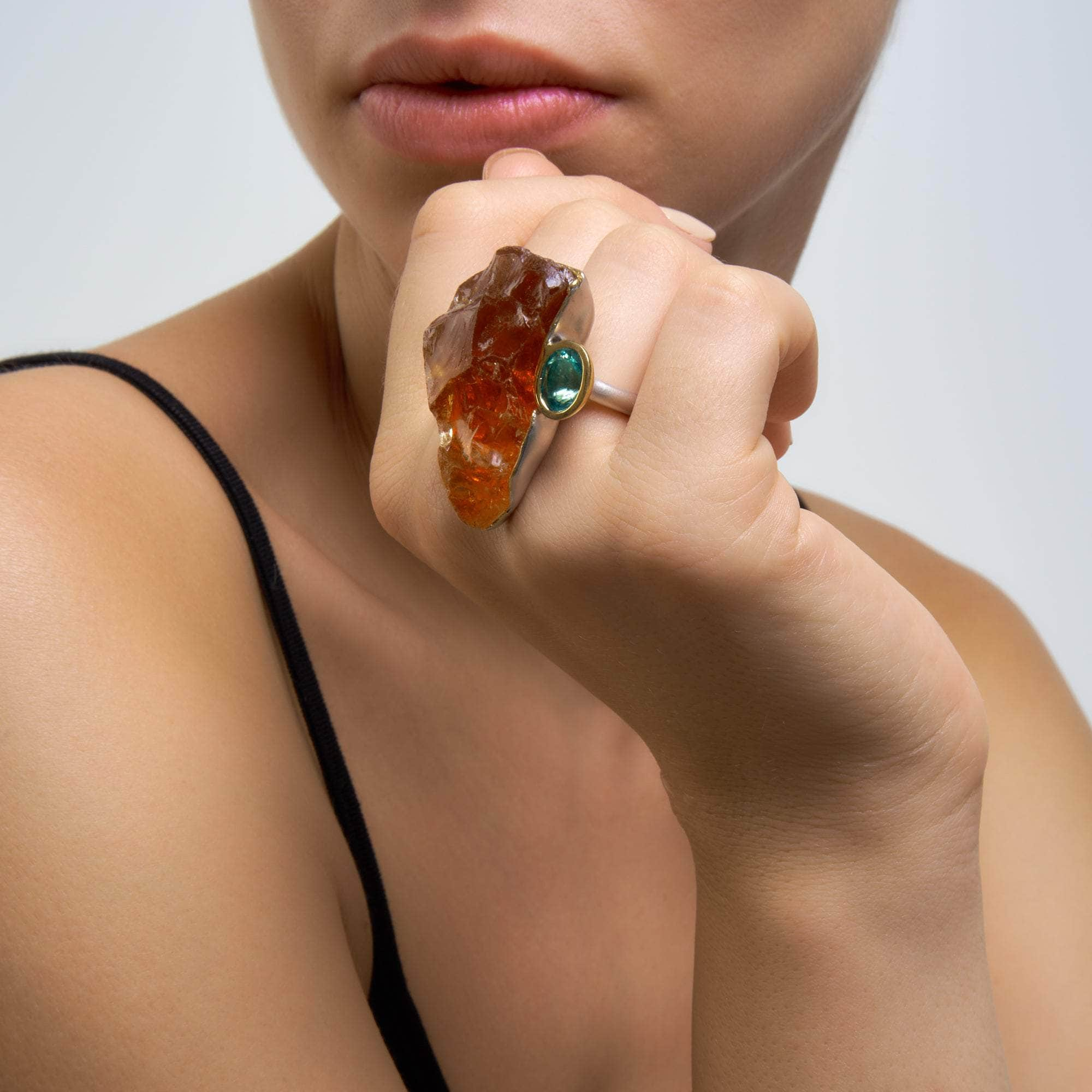 Lumino Rough Citrine and Blue Zircon Ring GERMAN KABIRSKI