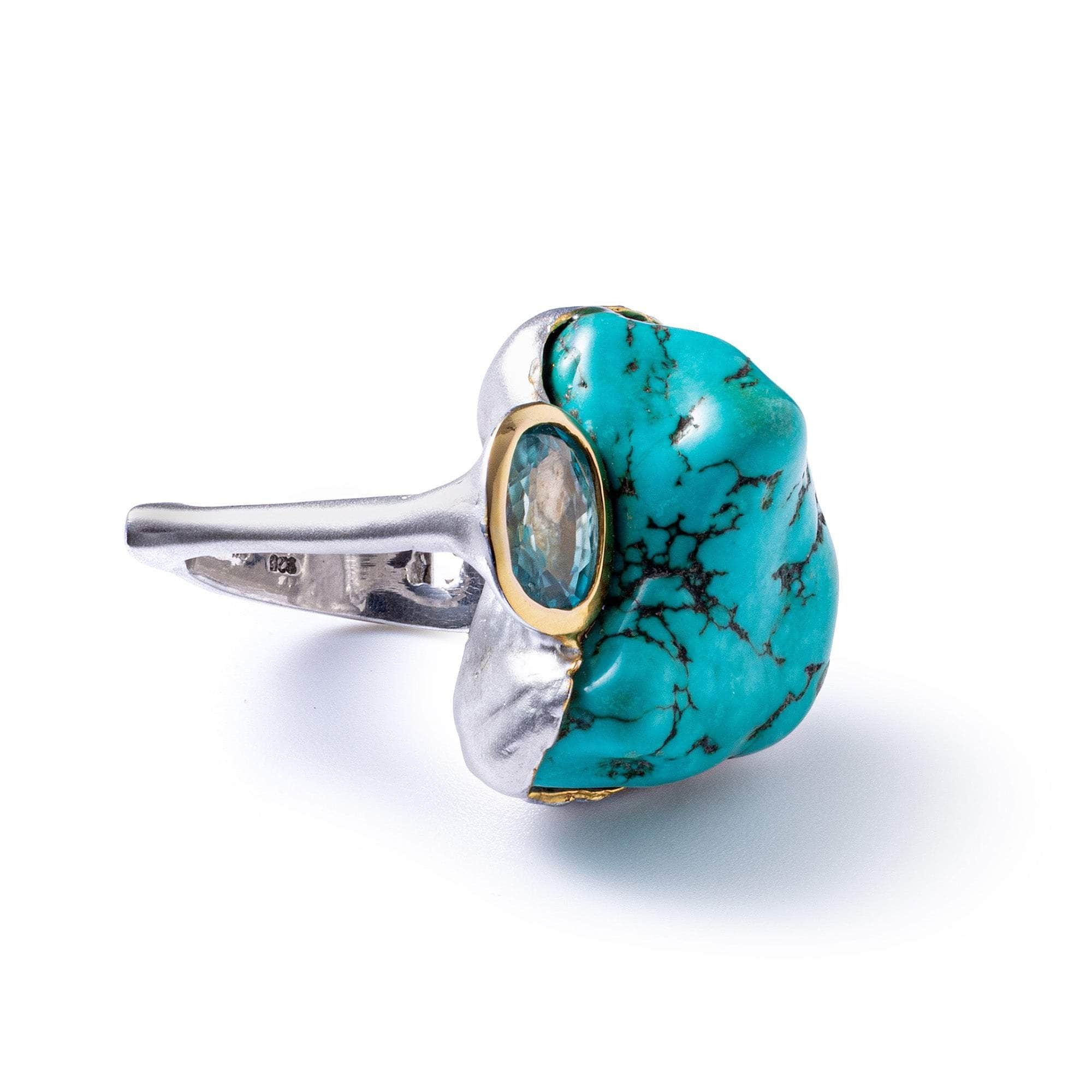 Sirius Rough Turquoise and Blue Topaz Ring GERMAN KABIRSKI