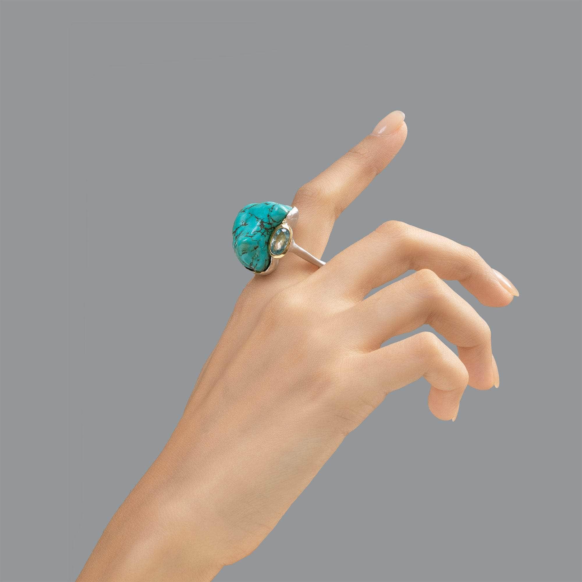 Sirius Rough Turquoise and Blue Topaz Ring GERMAN KABIRSKI