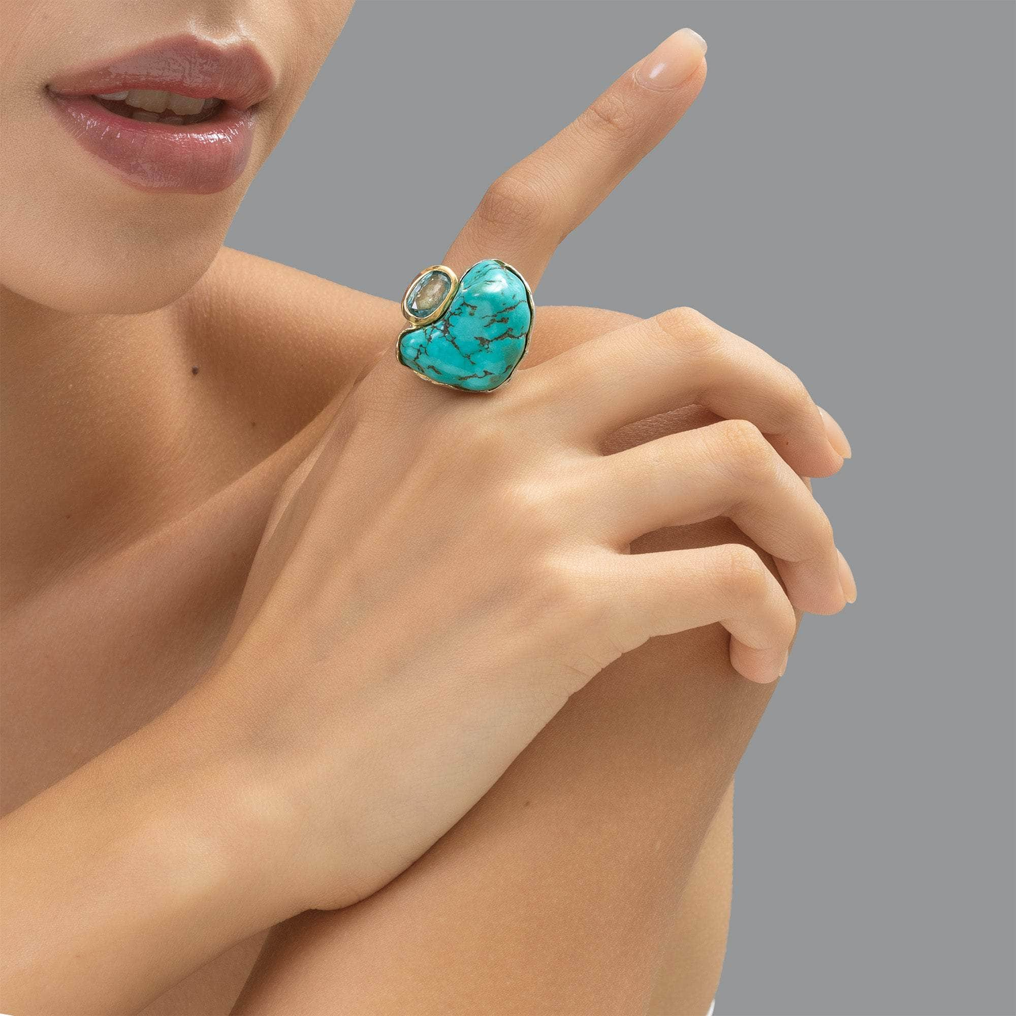 Sirius Rough Turquoise and Blue Topaz Ring GERMAN KABIRSKI