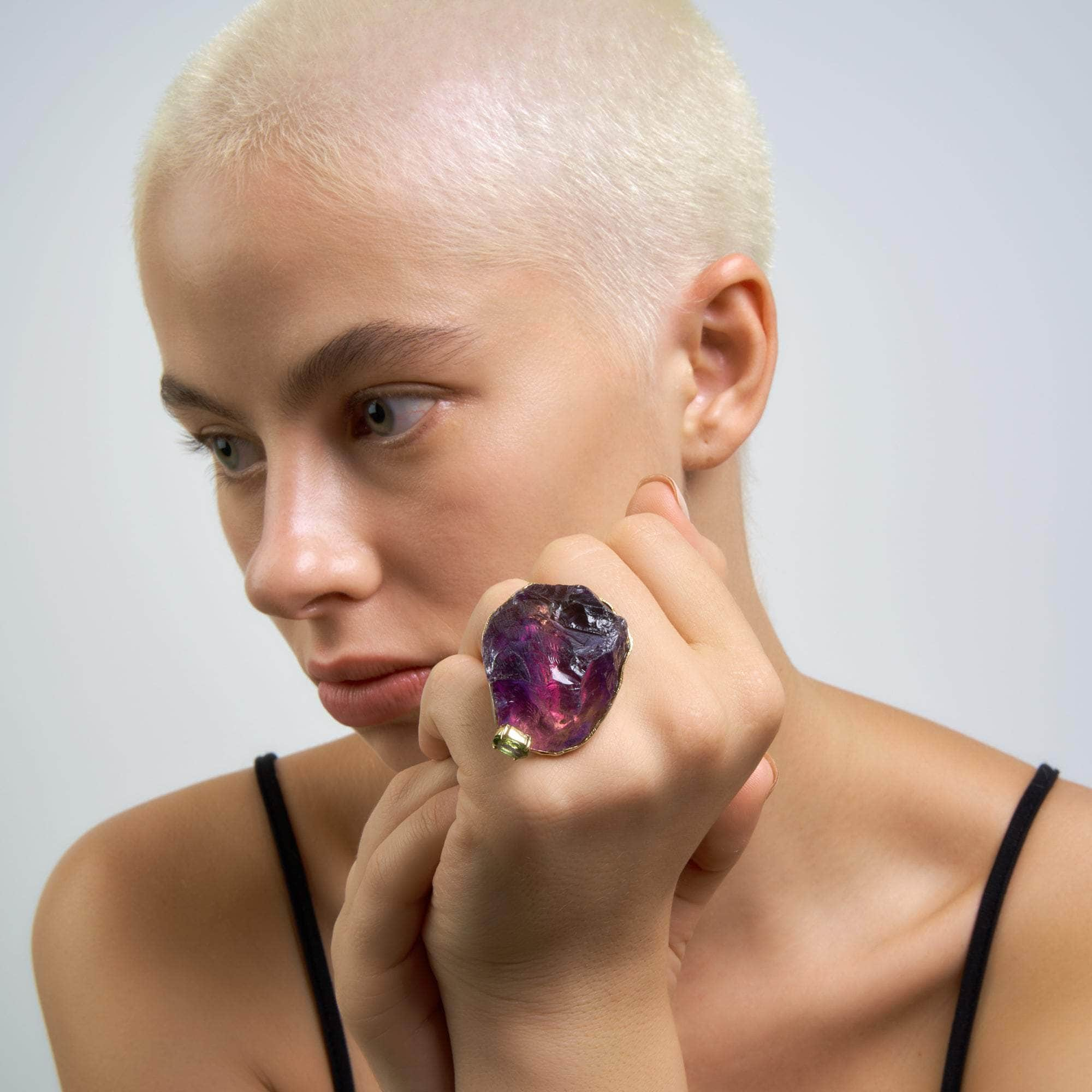 Lylla Rough Amethyst and Green Tourmaline Ring GERMAN KABIRSKI