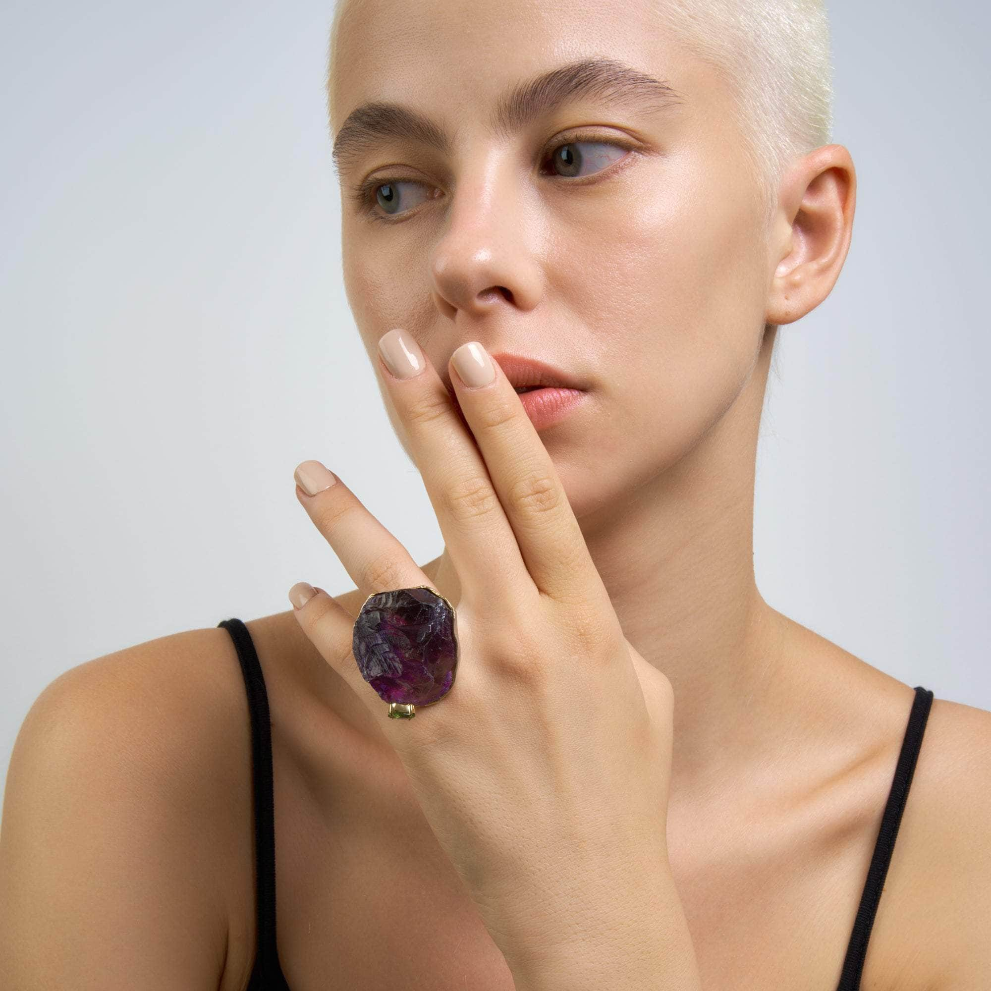 Lylla Rough Amethyst and Green Tourmaline Ring GERMAN KABIRSKI