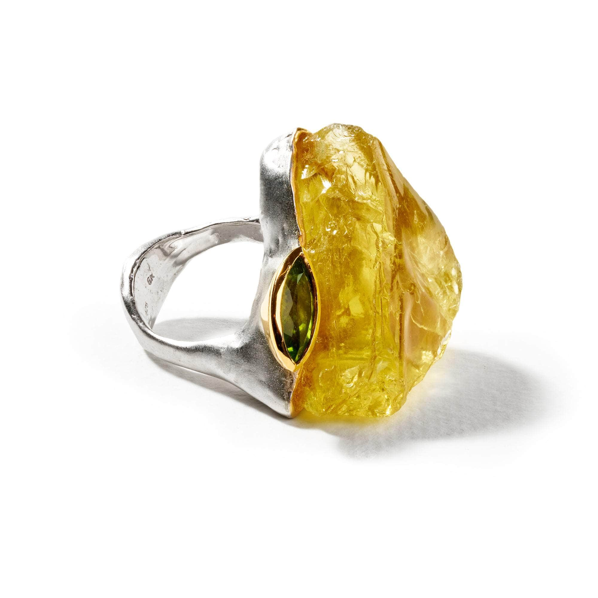 Asfar Rough Lemon Quartz and Peridot Ring GERMAN KABIRSKI