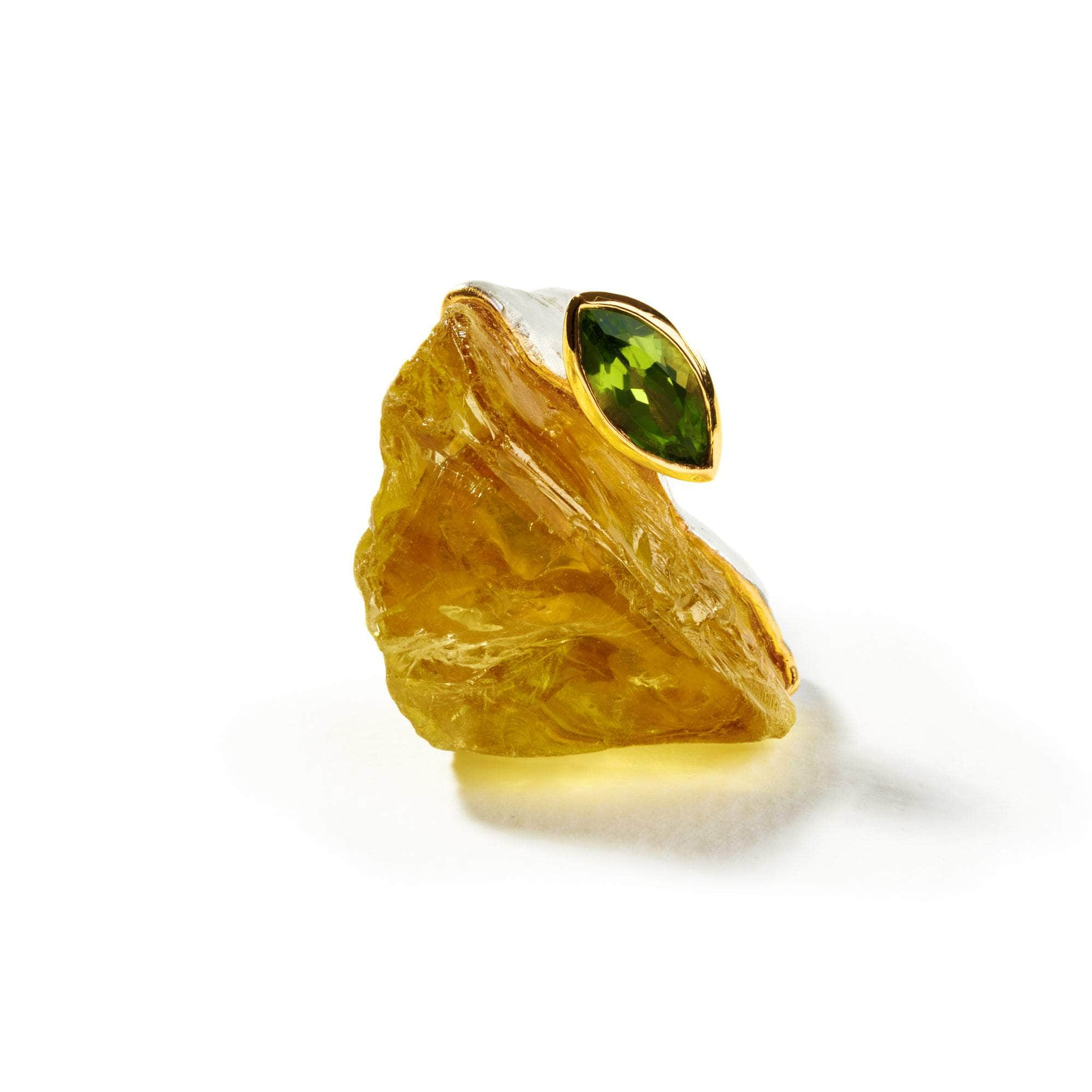 Asfar Rough Lemon Quartz and Peridot Ring GERMAN KABIRSKI