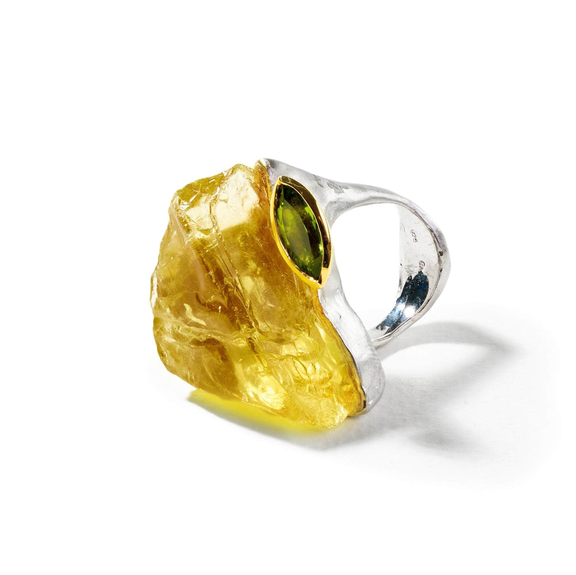 Asfar Rough Lemon Quartz and Peridot Ring GERMAN KABIRSKI