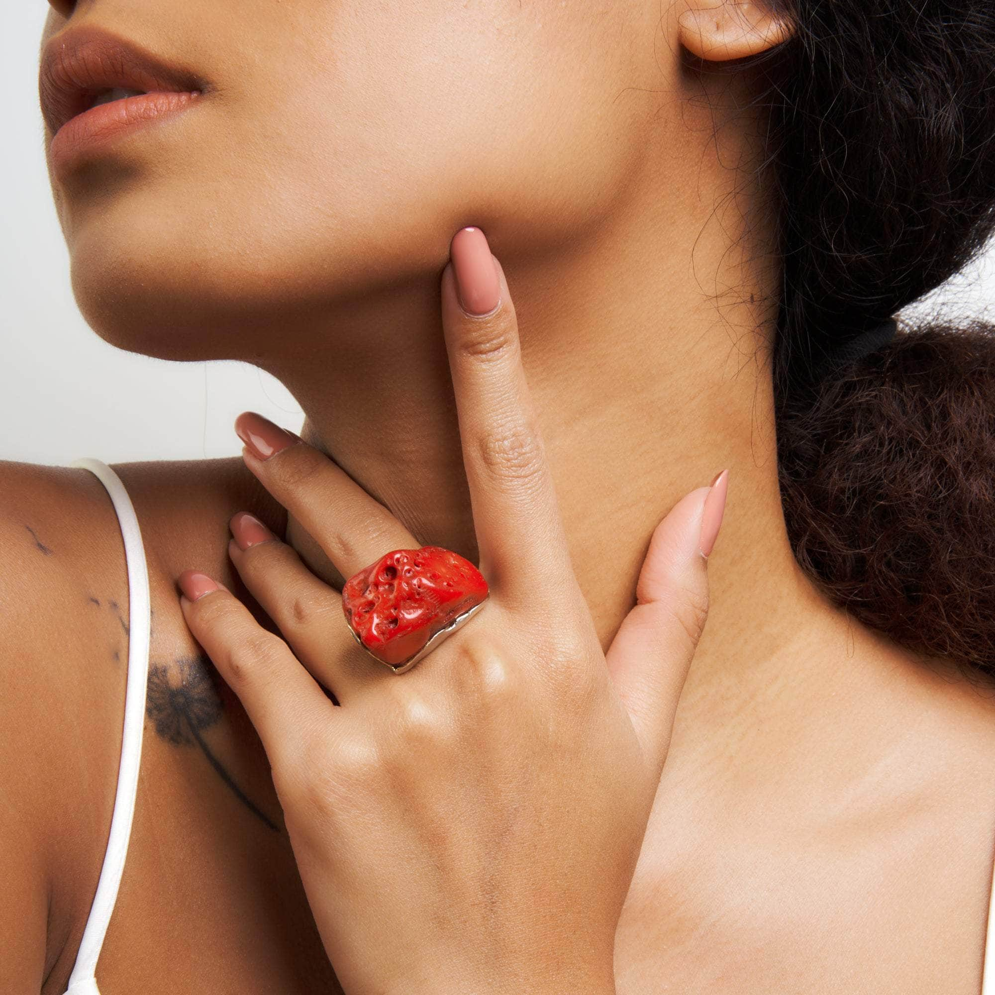 Kallis Red Coral and Mixed Sapphire Ring GERMAN KABIRSKI