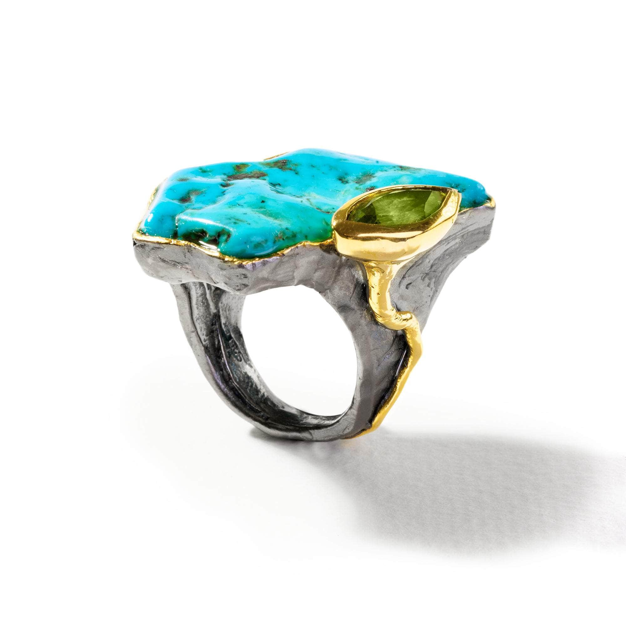 Hafez Rough Turquoise and Peridot Ring GERMAN KABIRSKI