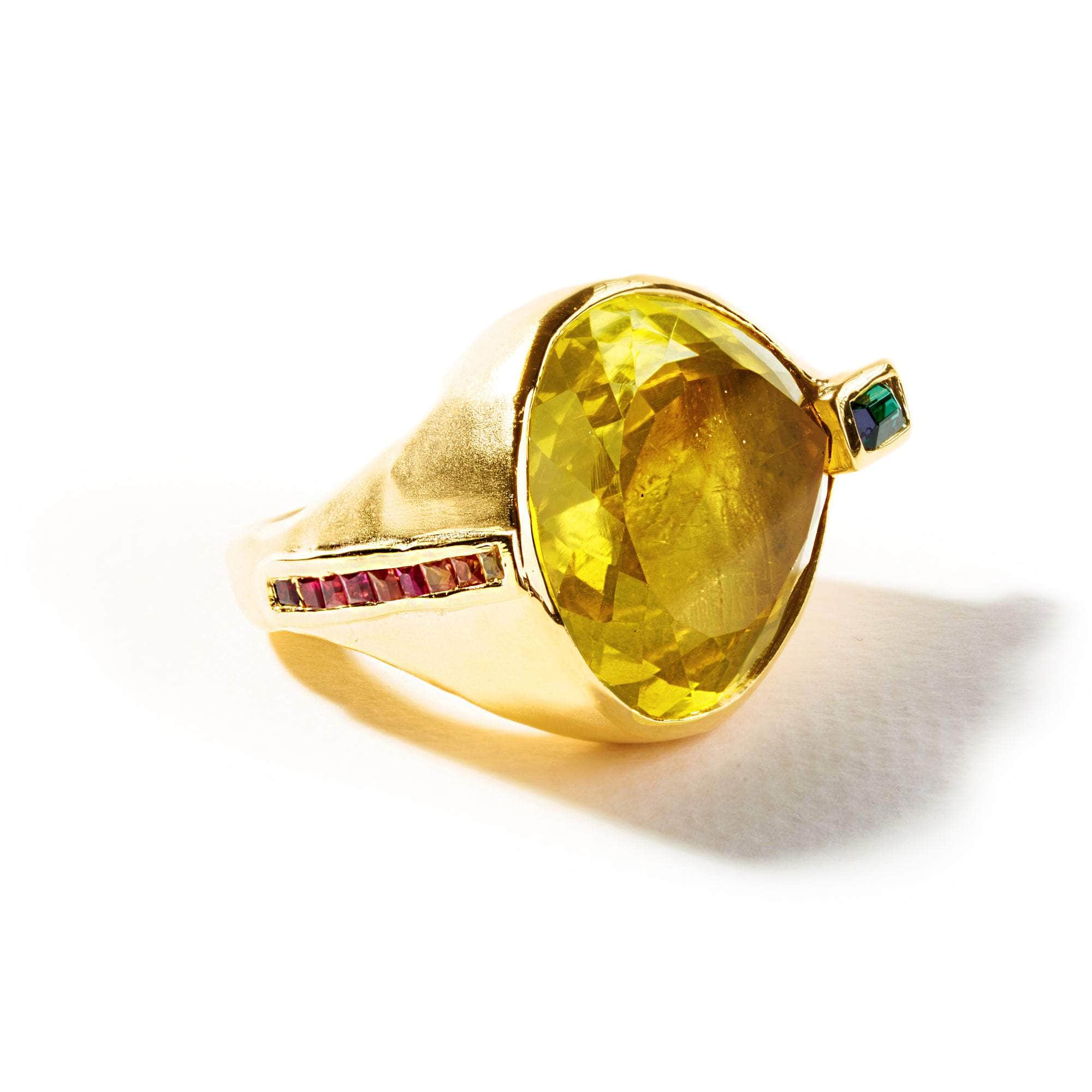 Caste Lemon Quartz and Green Tourmaline and Mixed Sapphire Ring GERMAN KABIRSKI