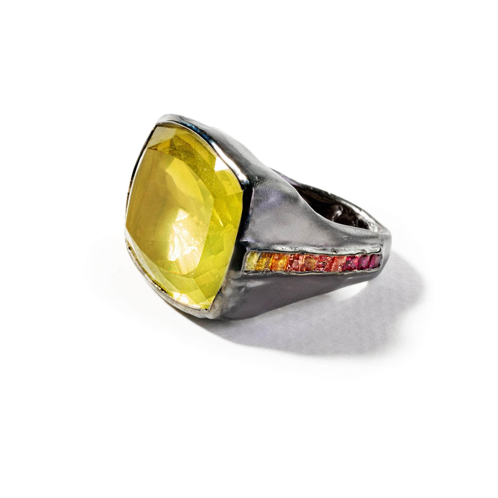 Auro Lemon Quartz and Mixed Sapphire Ring GERMAN KABIRSKI