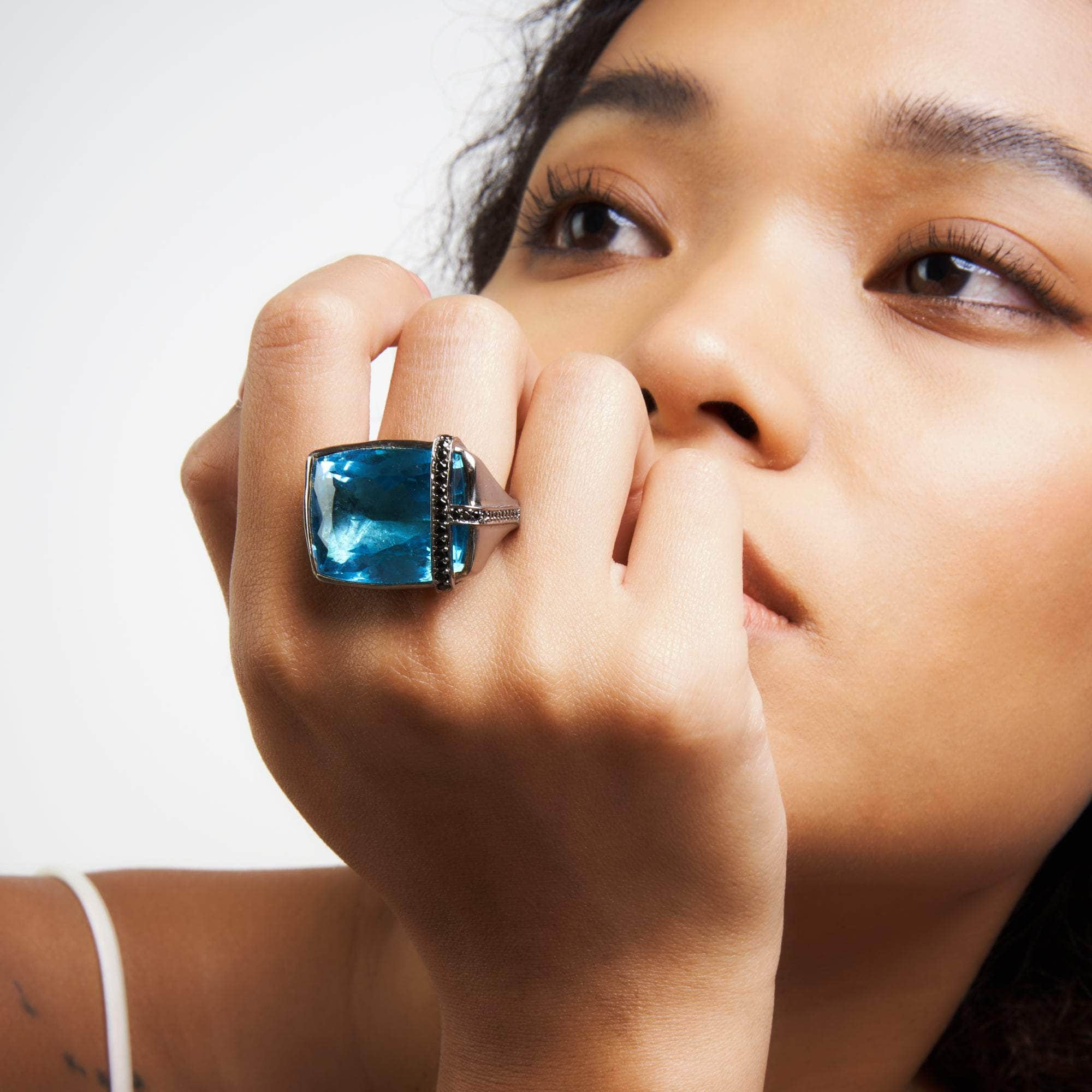 Joulu Swiss Blue Topaz and Black Spinel Ring GERMAN KABIRSKI