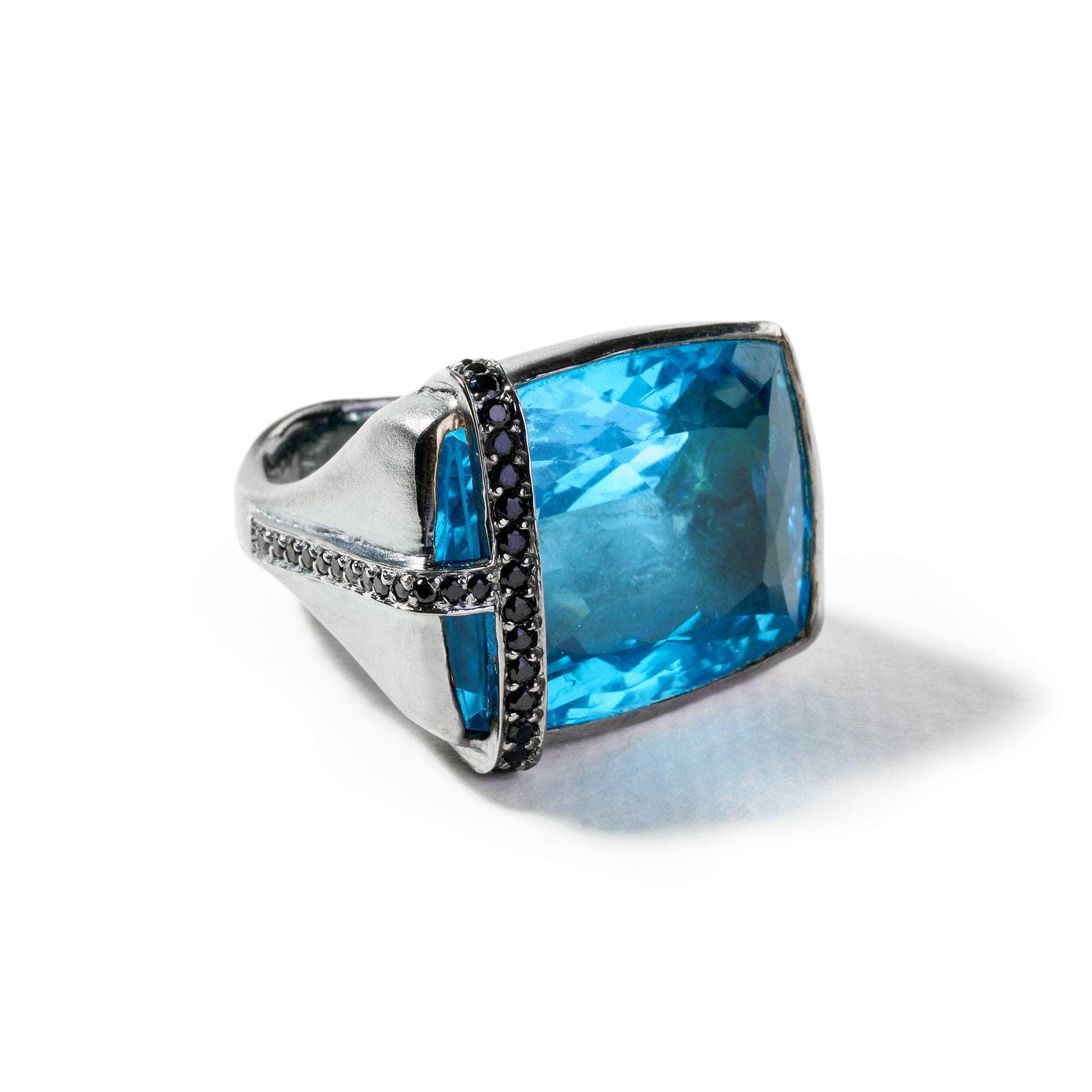 Joulu Swiss Blue Topaz and Black Spinel Ring GERMAN KABIRSKI