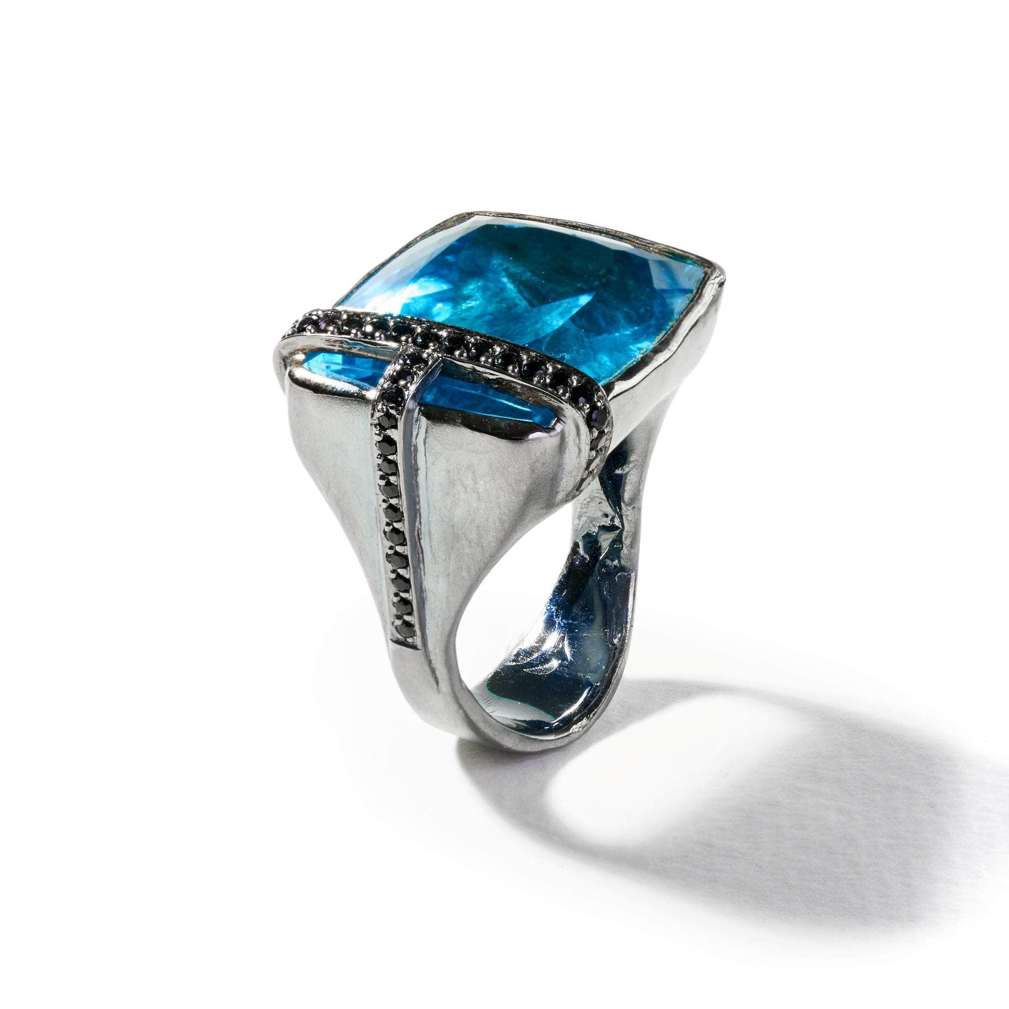 Joulu Swiss Blue Topaz and Black Spinel Ring GERMAN KABIRSKI