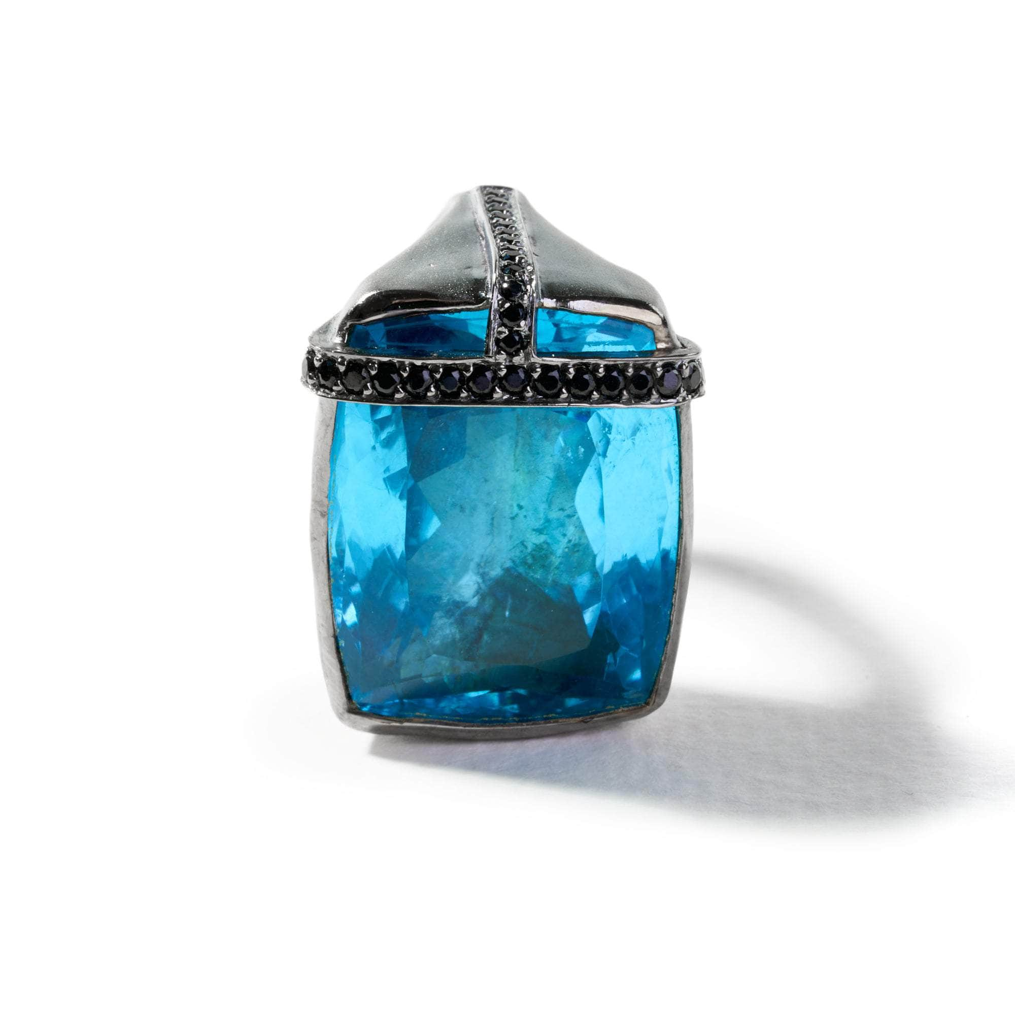 Joulu Swiss Blue Topaz and Black Spinel Ring GERMAN KABIRSKI