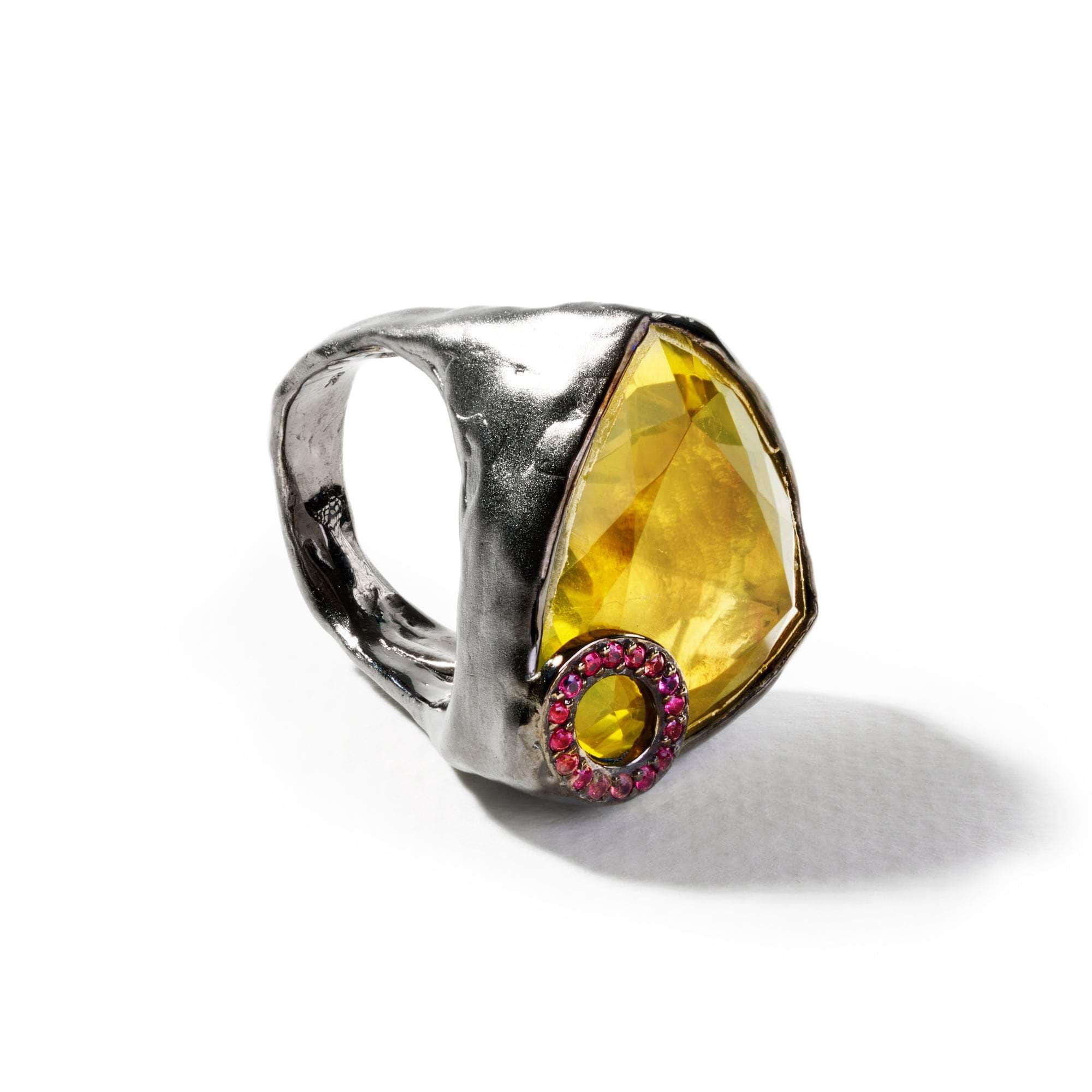 Het Lemon Quartz and Ruby Ring GERMAN KABIRSKI