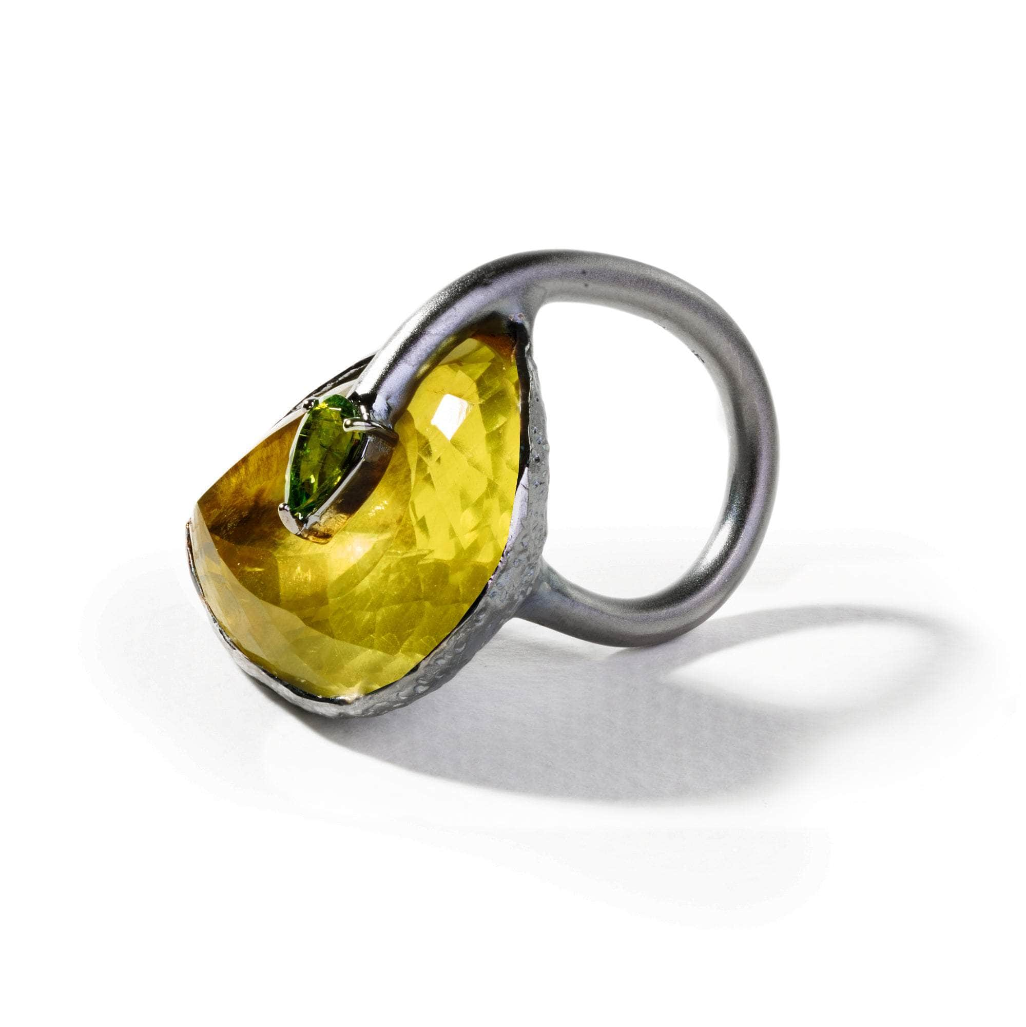 Rauh Lemon Quartz and Green Tourmaline Ring GERMAN KABIRSKI