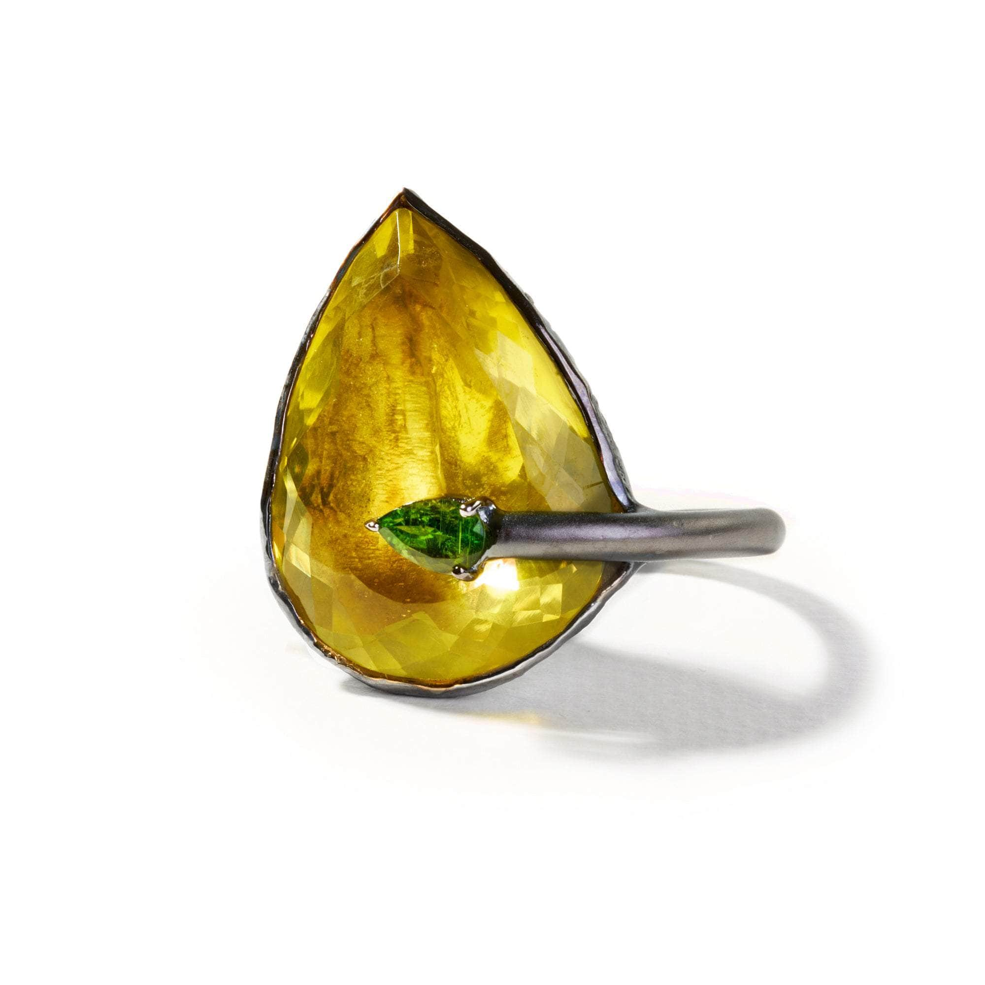 Rauh Lemon Quartz and Green Tourmaline Ring GERMAN KABIRSKI