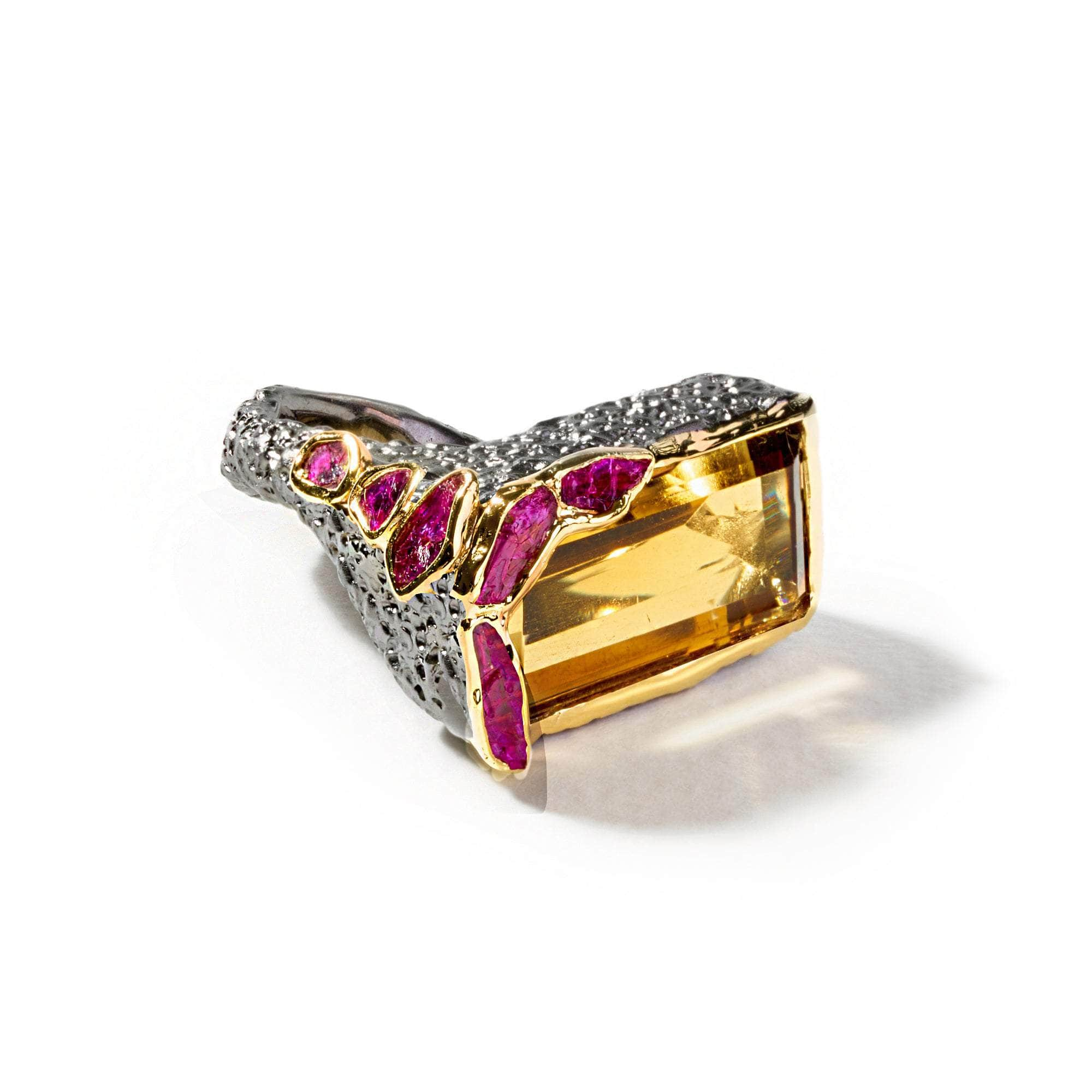 Luont Citrine and Rough Ruby Ring GERMAN KABIRSKI