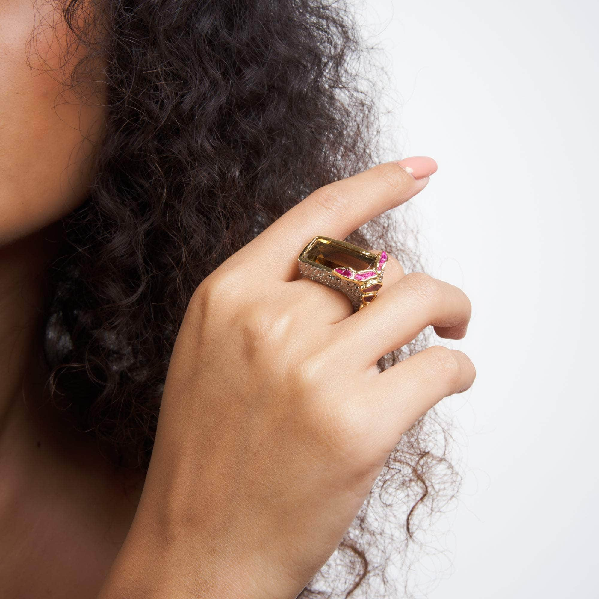 Luont Citrine and Rough Ruby Ring GERMAN KABIRSKI